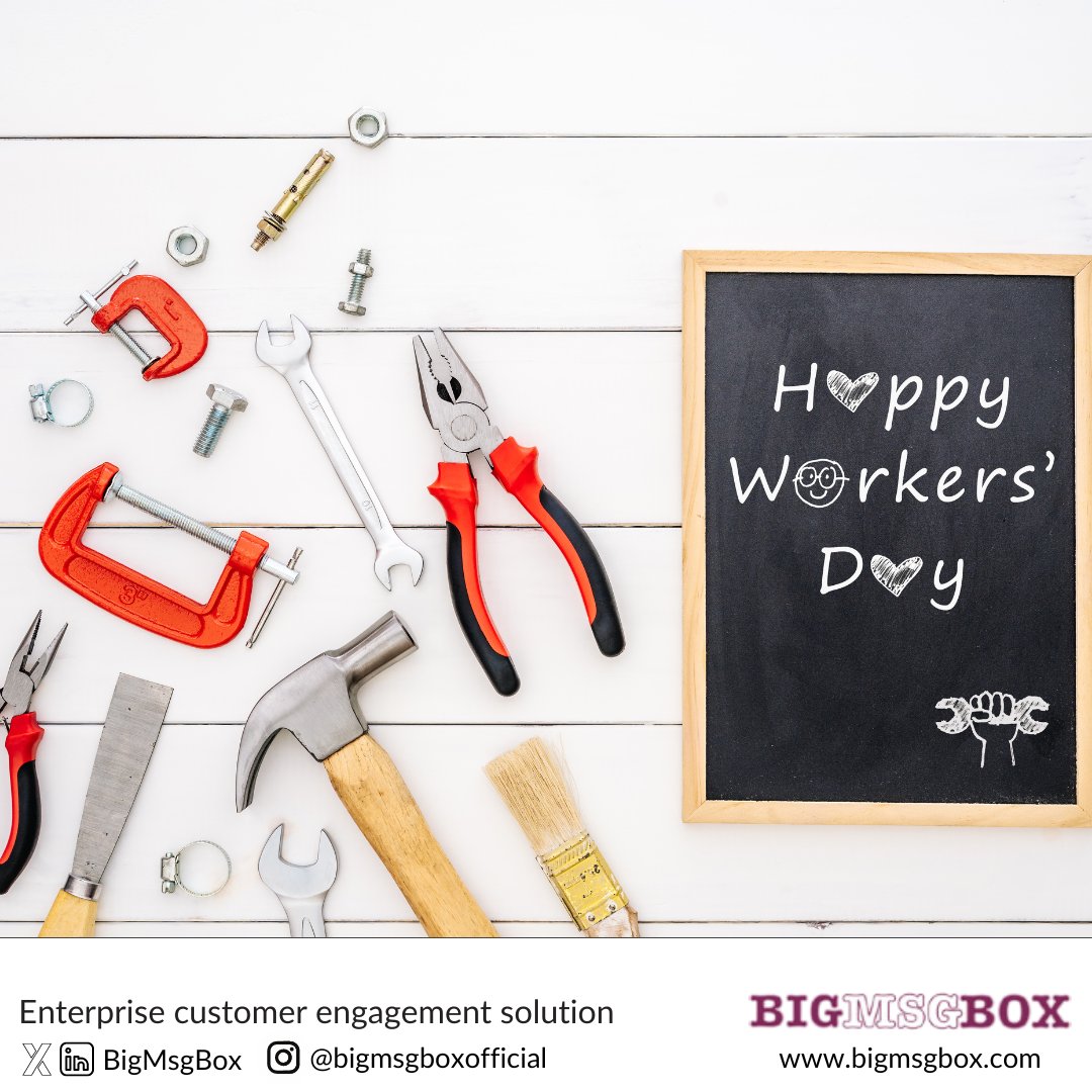 👩‍🏭🧑‍🏭Happy Workers' Day to all the hardworking professionals out there! At BigMsgBox, we celebrate your dedication and achievements.
 
#BigMsgBox #WorkersDay #CreatingConnections #CustomerEngagement #CustomerExperience #CustomerAcquisition #CustomerRetention #LeadGeneration