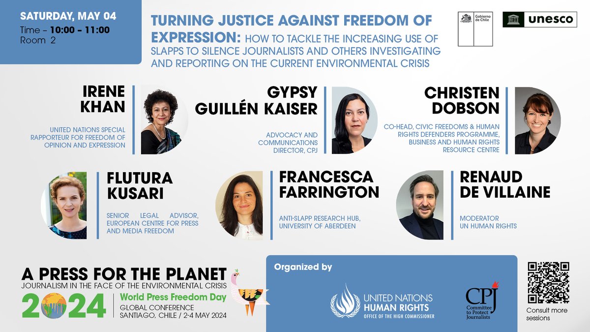 Join @FM_Farrington at the UN side event “Turning justice against freedom of expression' which will aim to highlight the increasing use SLAPPs to silence freedom of expression 📆 May 4, 2024 🕙 10 am UTC-4 (4 pm CEST) abdn.io/EI