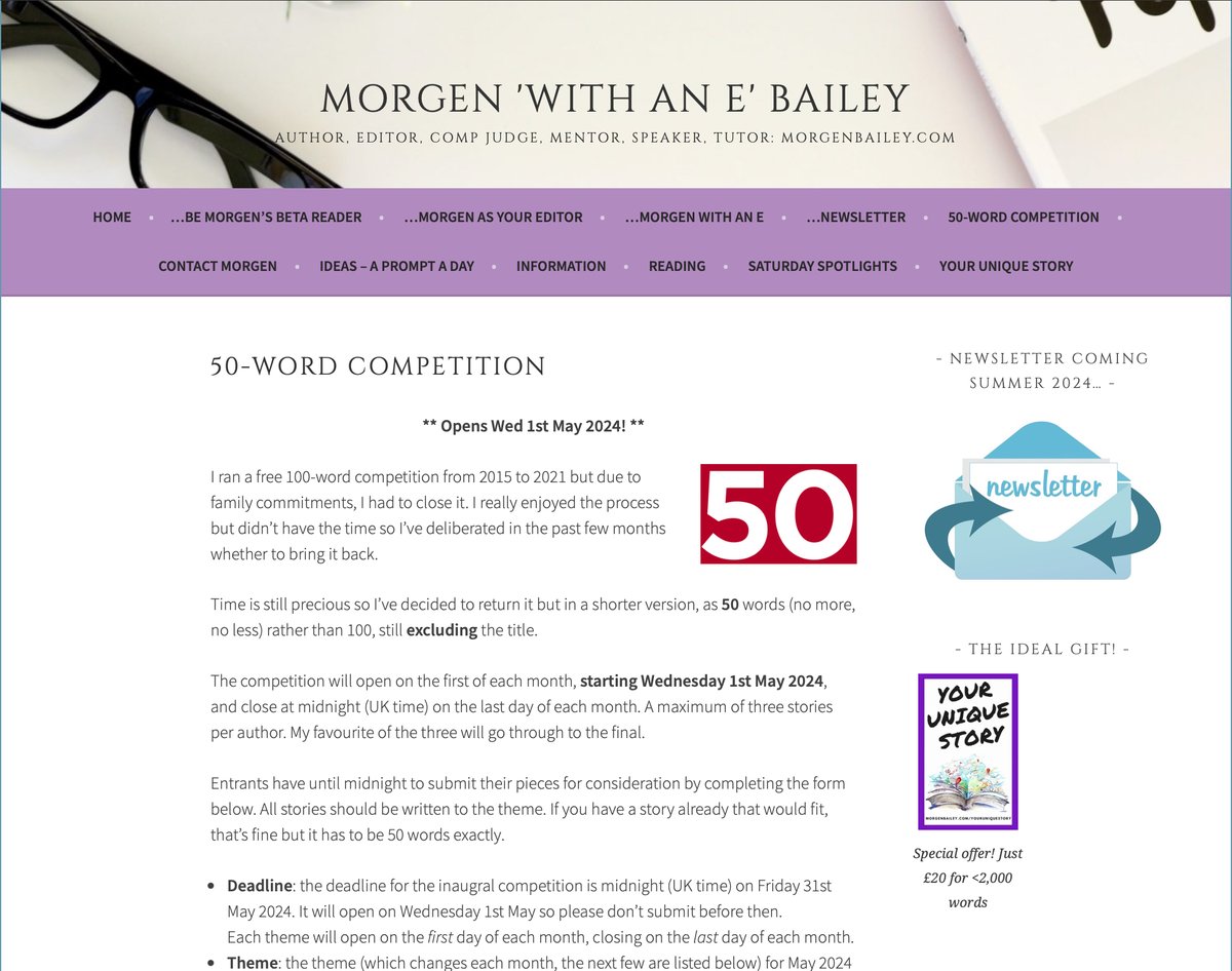 NEW FREE MONTHLY COMPETITION NOW OPEN!
See morgenbailey.wordpress.com/50-word-comp for full details.
#flashfictioncompetitions #50wordcompetition #freetoentercompetition #freetoenterwritingcompetition #freewritingcompetition #freewritingcompetitions #writingcompetition #writingcompetitions
