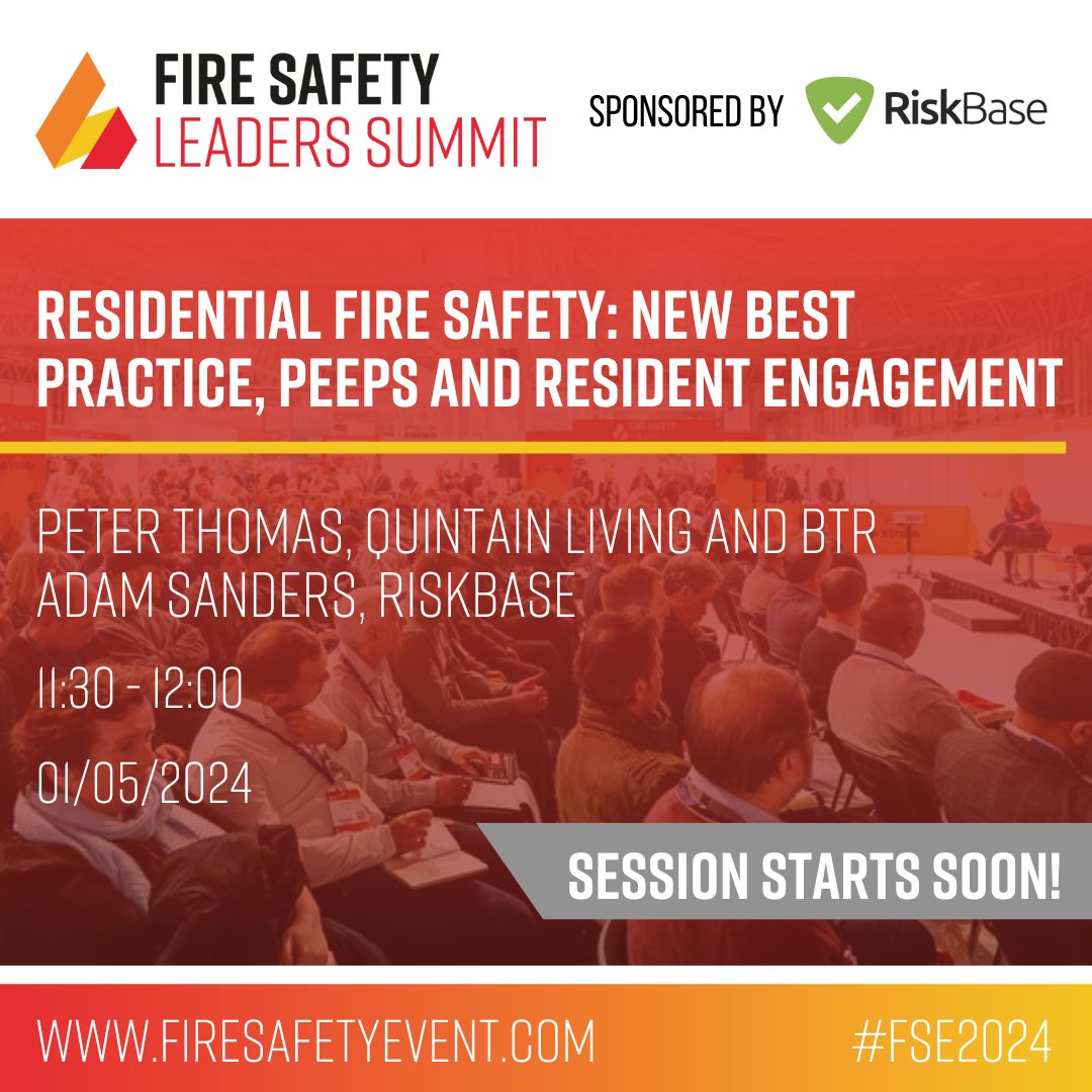 Session starts in 15 mins! 🗣️ Head over to the Fire Safety Leaders Summit sponsored by Riskbase, to learn more on residential fire safety! #FSE2024