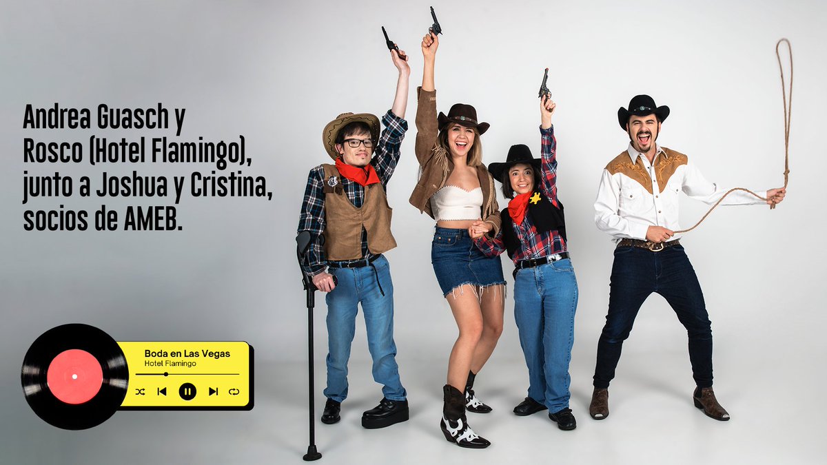 <a href="/MARINOSAIZ/">MARINO SÁIZ</a> #mayo2024 llega con mucha acción con la 📸 de nuestro #CalendarioSolidarioAMEB2024 de dos cowboys🤠 cargados de talento: <a href="/andreaguasch/">Andrea Guasch</a> y <a href="/soyrosco/">Rubén Tajuelo Rosco</a> que forman el grupazo musical Hotel Flamingo🦩

Les acompañan, en honor a su canción Boda en las Vegas, los cowboys Joshua y Cristina