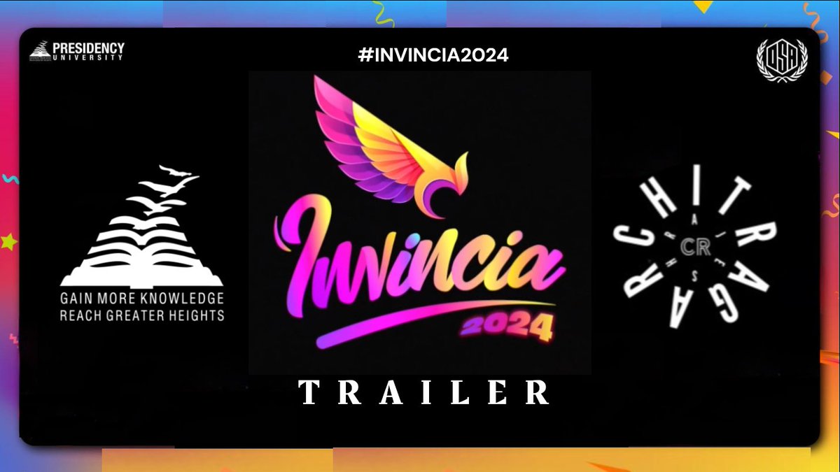'Get Ready for an Unforgettable Experience That's Bigger & Better Than Ever Before!' 

Presenting You the CELEBRATION TRAILER of Bengaluru's Biggest Cultural Fest #Invincia2024 ♥️🔥

#PresidencyUniversity

Here is the CELEBRATION TRAILER of #Invincia2024: 
youtu.be/b-fWmsJzn5k