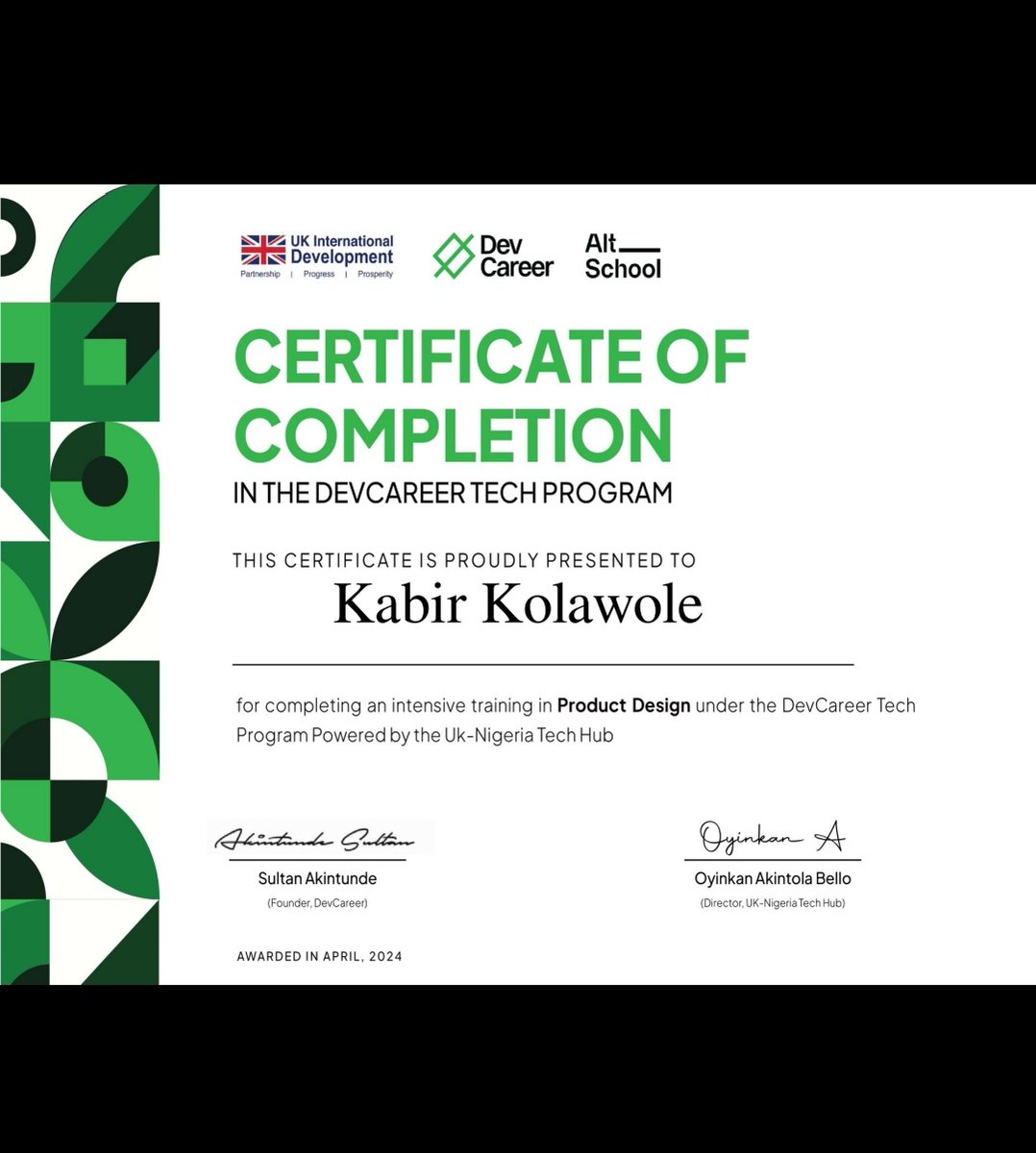 I'm officially a Certified Product Designer!
Thank you @dev_careers @ukngtechhub @AltSchoolAfrica @traversymedia @freeCodeCamp  I'm excited to put these skills to work.