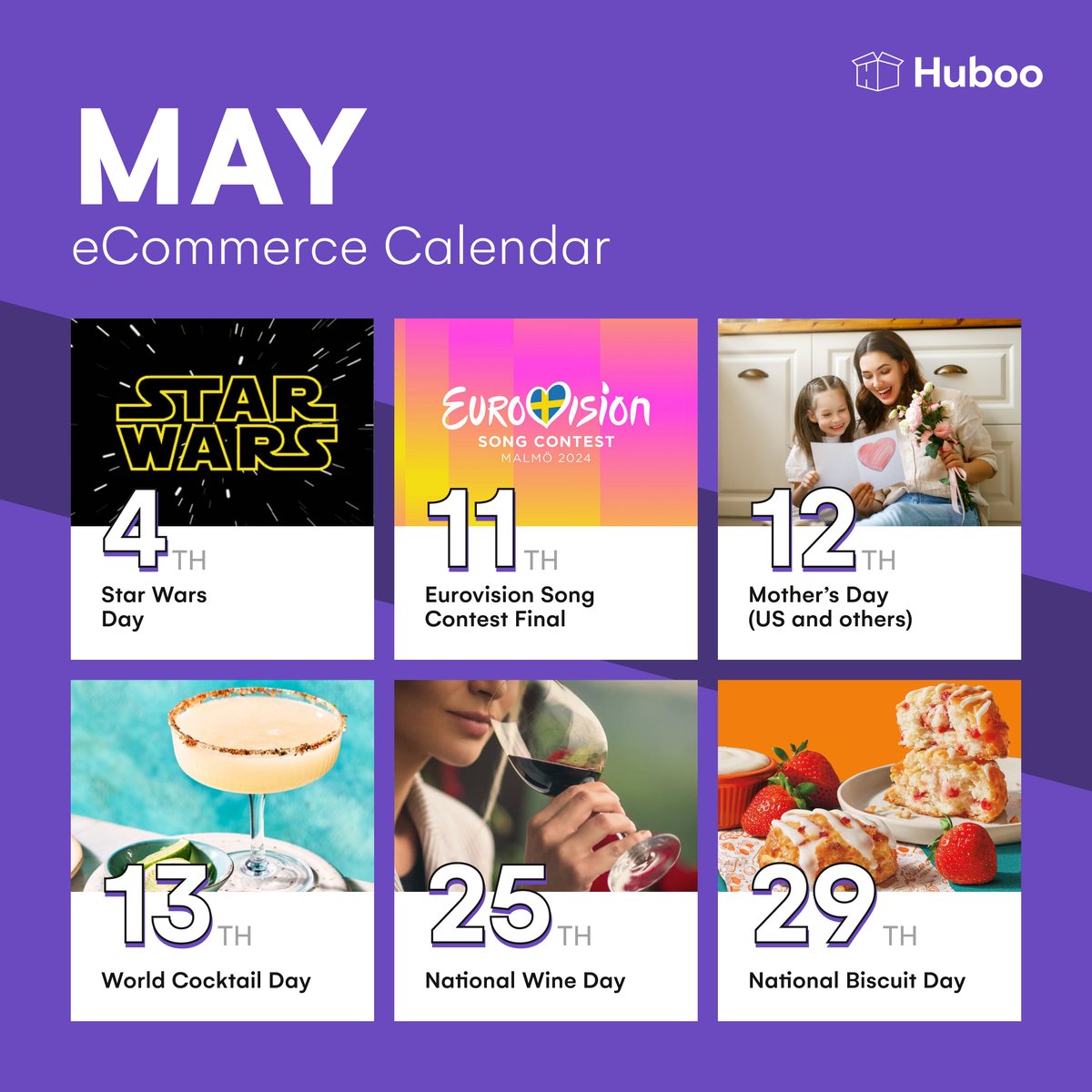 Have you got these dates in your calendar? 📅 This month has everything from Star Wars Day to National Biscuit Day 🍪. Which one will you be using to help boost sales? #Huboo #eCommerce #NationalDays #3PL #warehouse #fulfilmentcentre #fulfilmentcenter #fullfilmentcentre