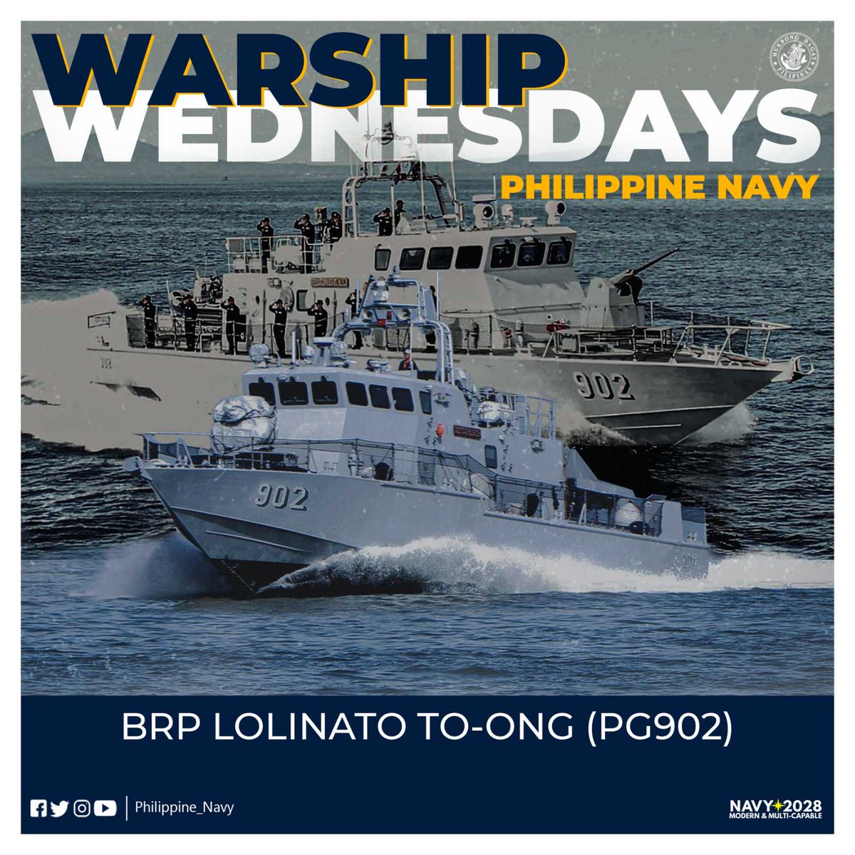 WARSHIP WEDNESDAYS BRP Lolinato To-ong (PG902) is the 2nd ship of the Acero-class patrol gunboats of the Philippine Navy. She was named after the Philippine Medal of Valor Awardee, Marine 1Lt Lolinato To-ong. #ModernandMultiCapablePHNavy #AFPyoucanTRUST