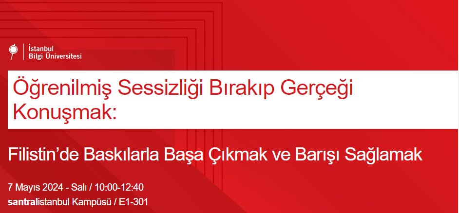 İstanbul Bilgi Üniversitesi 7 Mayıs Salı günü Filistin üzerine önemli bir buluşmaya ev sahipliği yapacak. Konuya ilgililerin kaçırmak istemeyeceği bir etkinlik. Detaylar: peaceinpalestine.bilgi.edu.tr/tr