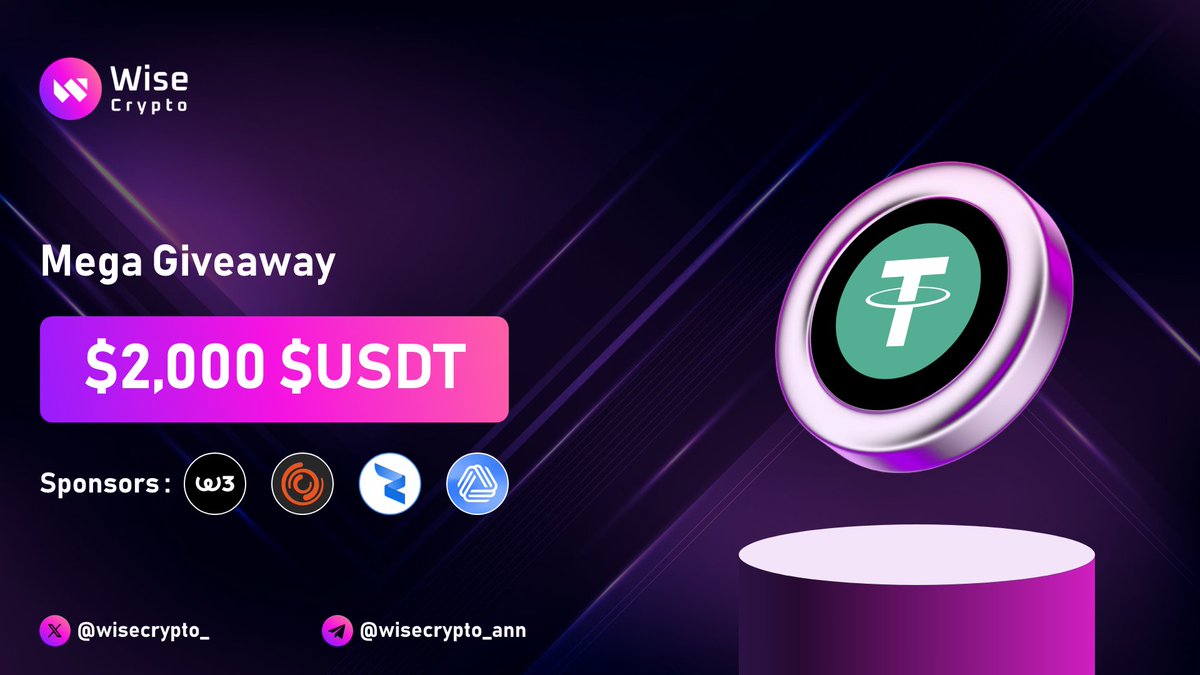 🥳 Wise Crypto Mega #Giveaway 3

🏆 Prize Pool - $2,000 $USDT

To Enter
✅ Like, RT &amp; Tag 3 Friends
✅ Complete #TaskOn taskon.xyz/campaign/detai…

Thanks to Our Sponsors: <a href="/w3meetapp/">w3meet</a> @KangaLaunchpad <a href="/RWA_Inc_/">RWA Inc.</a> <a href="/AutoLayer/">AutoLayer ☄️</a>

#Airdrop #Giveaways #Crypto #Airdrops #w3meet #KangaLaunchpad