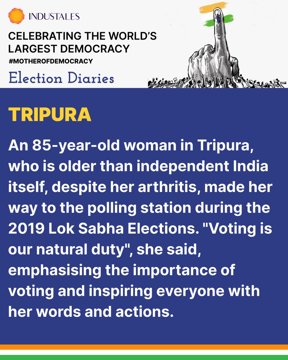 Celebrating the World's Largest Democracy  

Even at 85, older than independent India, her dedication to vote speaks volumes. Her actions remind us of democracy's enduring strength and the power of civic duty  

#MotherOfDemocracy #LokSabhaElection2024 #Elections2024