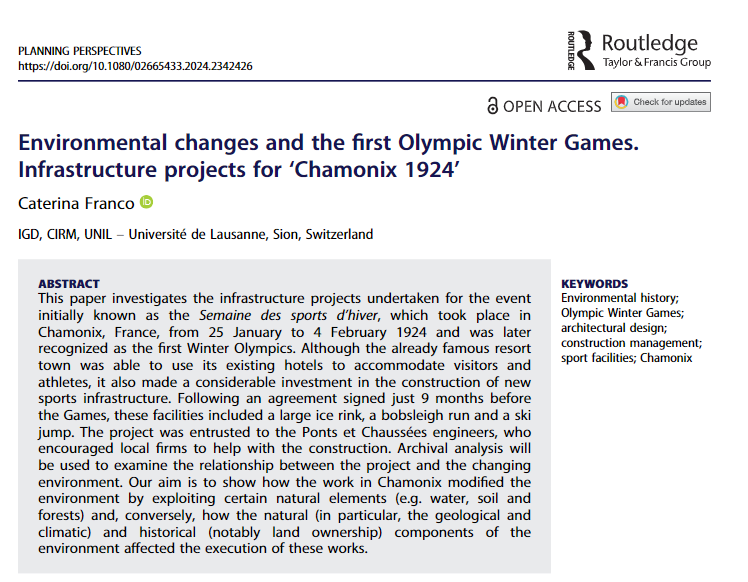 PlanningPersp's tweet image. #ThursdayThoughts brought to you by Caterina Franco on the #Environmentalchanges and the first #OlympicWinterGames Infrastructure projects for #Chamonix1924:doi.org/10.1080/026654…