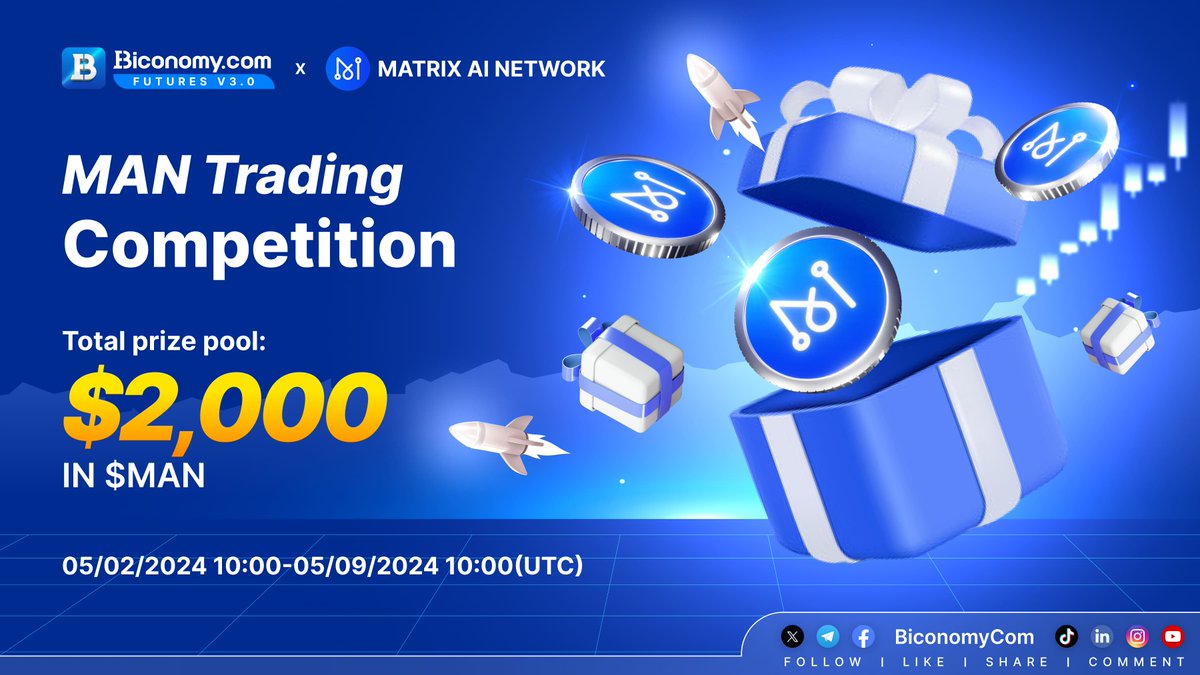 🚀 #Biconomy & #MatrixAINetwork Trading Contest Win $2,000 in $MAN! 🚀 To give back to Biconomy & @MatrixAINetwork users, we will launch a trade competition together, where you can win $2,000 in $MAN 🔥 🗓️Activity time: 05/02/2024 10:00-05/09/2024 10:00(UTC) 🔥Trade Bonus…