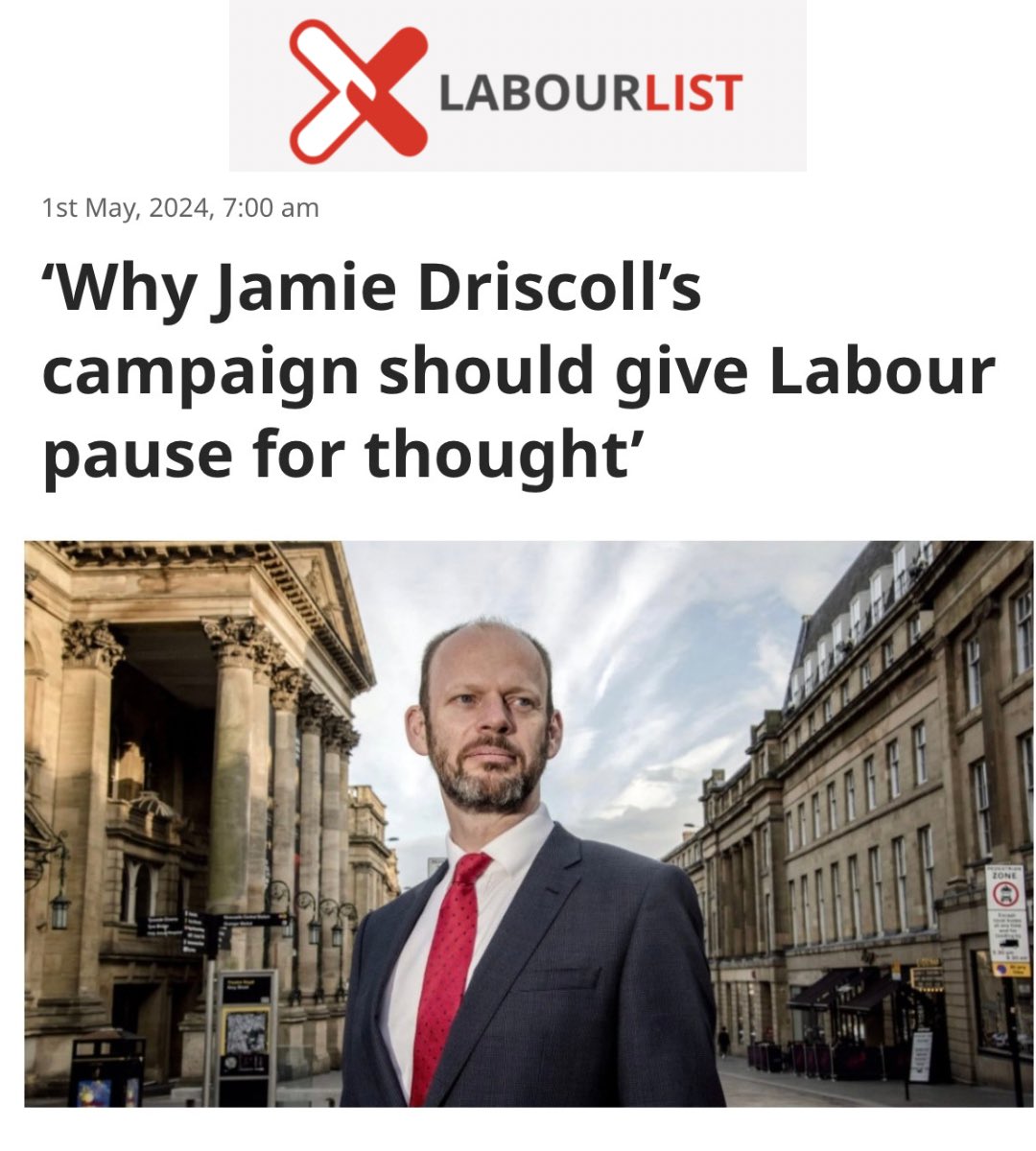 The Establishment is finally waking up to how tired people are of a two party system that never seems to benefit them. In the North East, there is an alternative. We’re now only 2% behind in the polls and that’s closing fast. 👉labourlist.org/2024/05/jamie-…