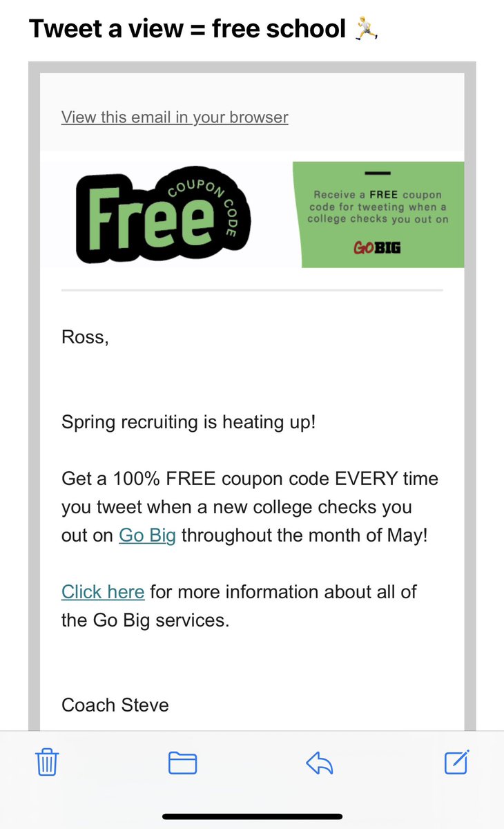 Make sure you check your emails from GoBigRecruiting.com so you don’t miss out on deals like this!