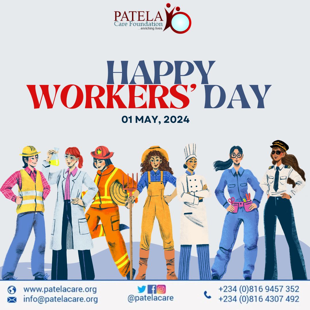 Happy Workers Day! 2024 We celebrate and honor your commitment and contribution to your industry and sector. Continue to excel!!! #GlobalHealth #HealthEquity #Healthcare #Medicine #UHC #WHO #UNHCR #NCFRMI #IDPs #WASH #SDGs #UNDP #UICC #UNESCO #Patelacare #PsychoSocialCare