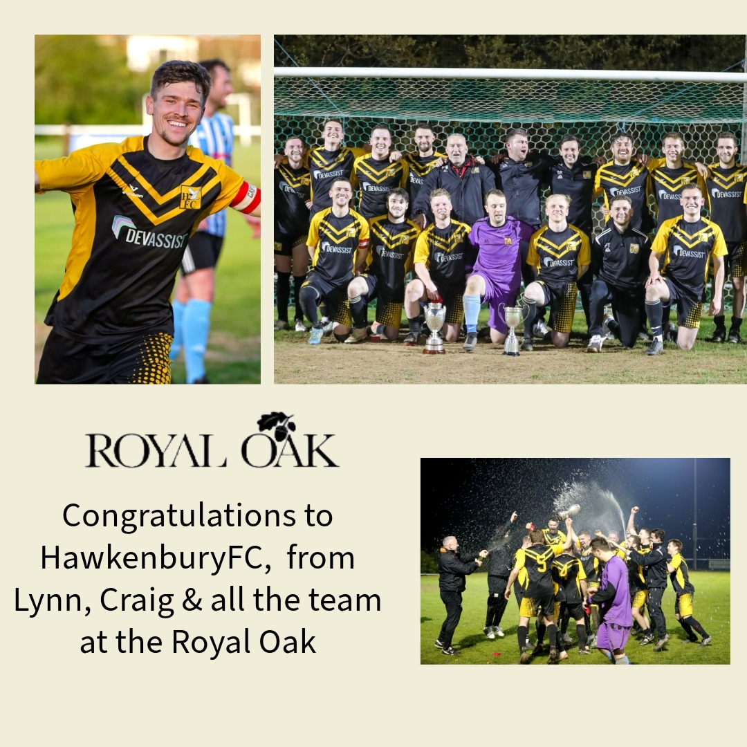 The Royal Oak would like to congratulate #hawkenburyfc, on their fabulous win last night. Well done team, I'm very proud of you. #hawkenburyfc #hawkenburyreserves