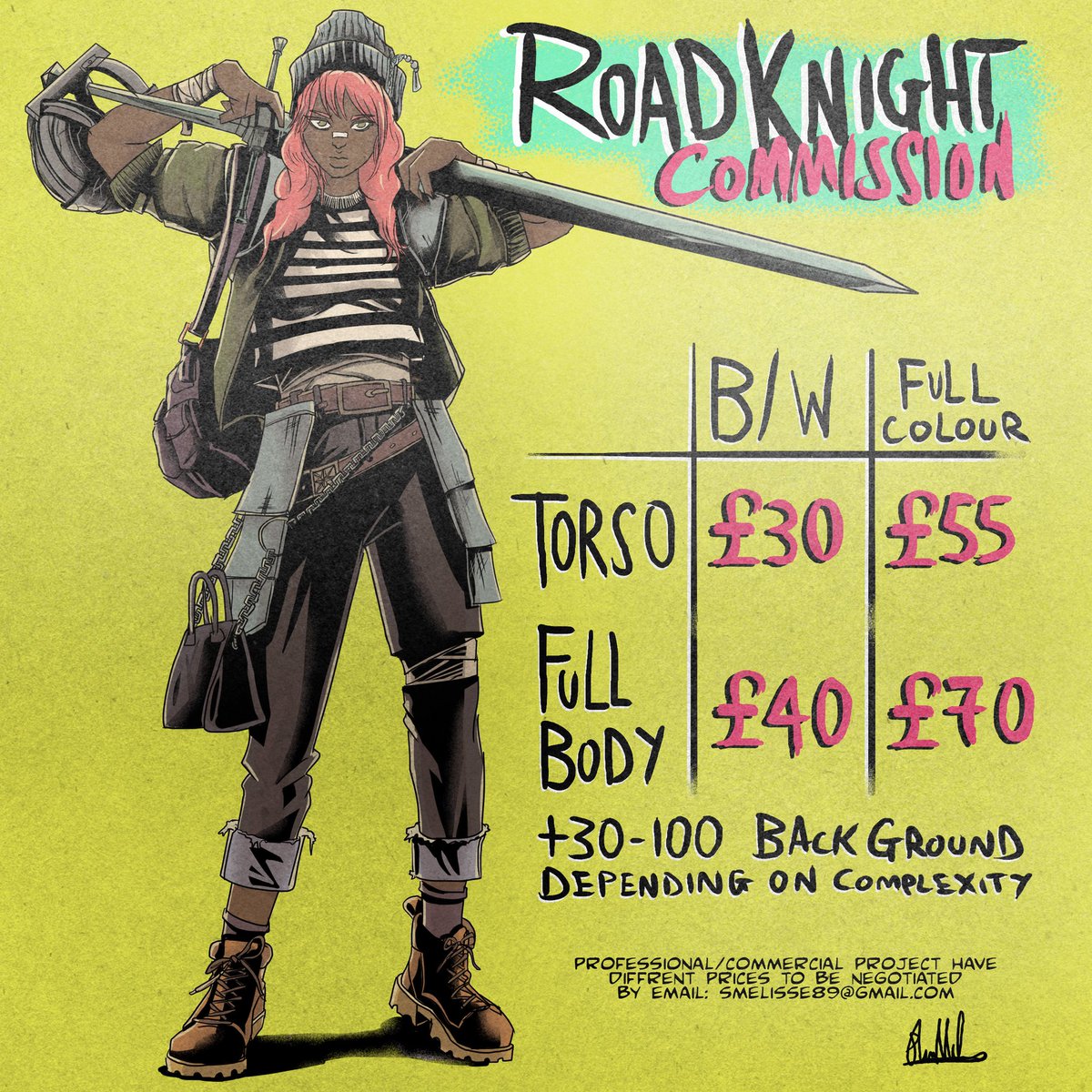 I'm open for commissions, Road Knight portraits or personal commissions.