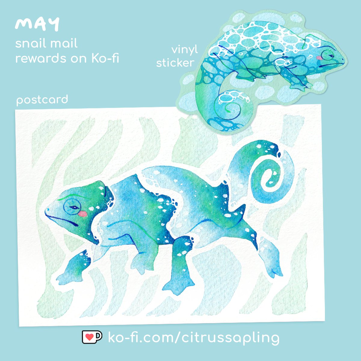 This month I've got some chameleons with an ocean twist for you 🌊 join my @kofi_button any time in May for these goodies!