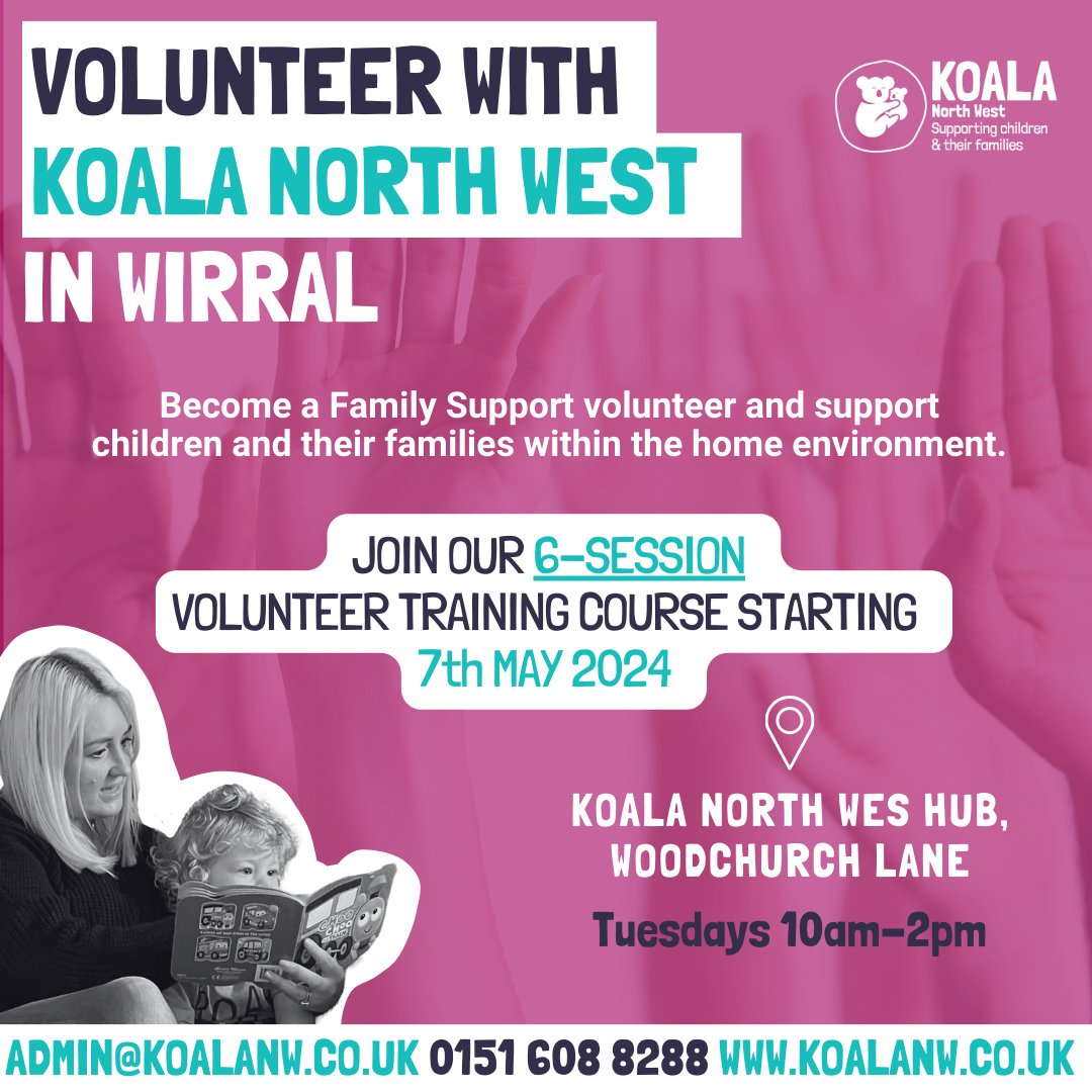 We still have some spaces available on our upcoming volunteer training course. Starting on Tuesday 7th May for 6 Tuesdays except half term. 10am till 2pm at the Koala North West Hub, Woodchurch Lane. Register here ➡️ forms.gle/jeNHLR1pBpk22c… #volunteer #charity #wirral