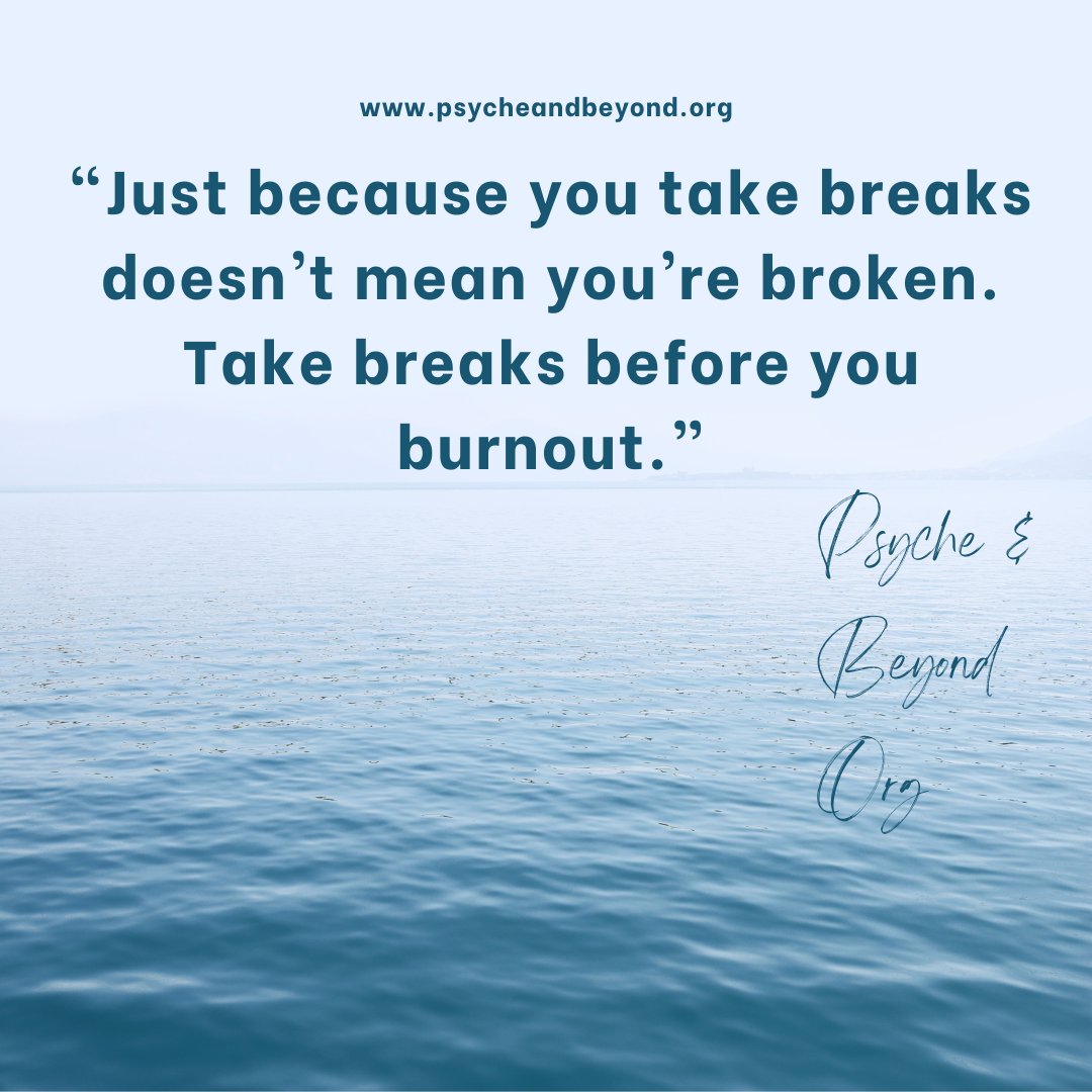 Let us normalize taking breaks at work to avoid burnout.
#psycheandbeyondorg #mentalhealth #burnout #anxietydisorder #depression #anxiety #mentalhealthmatters  #MentalHealthAwareness  #mentalhealthsupport #workplacewellness  #workplacementalhealth  #MentalWellness2024