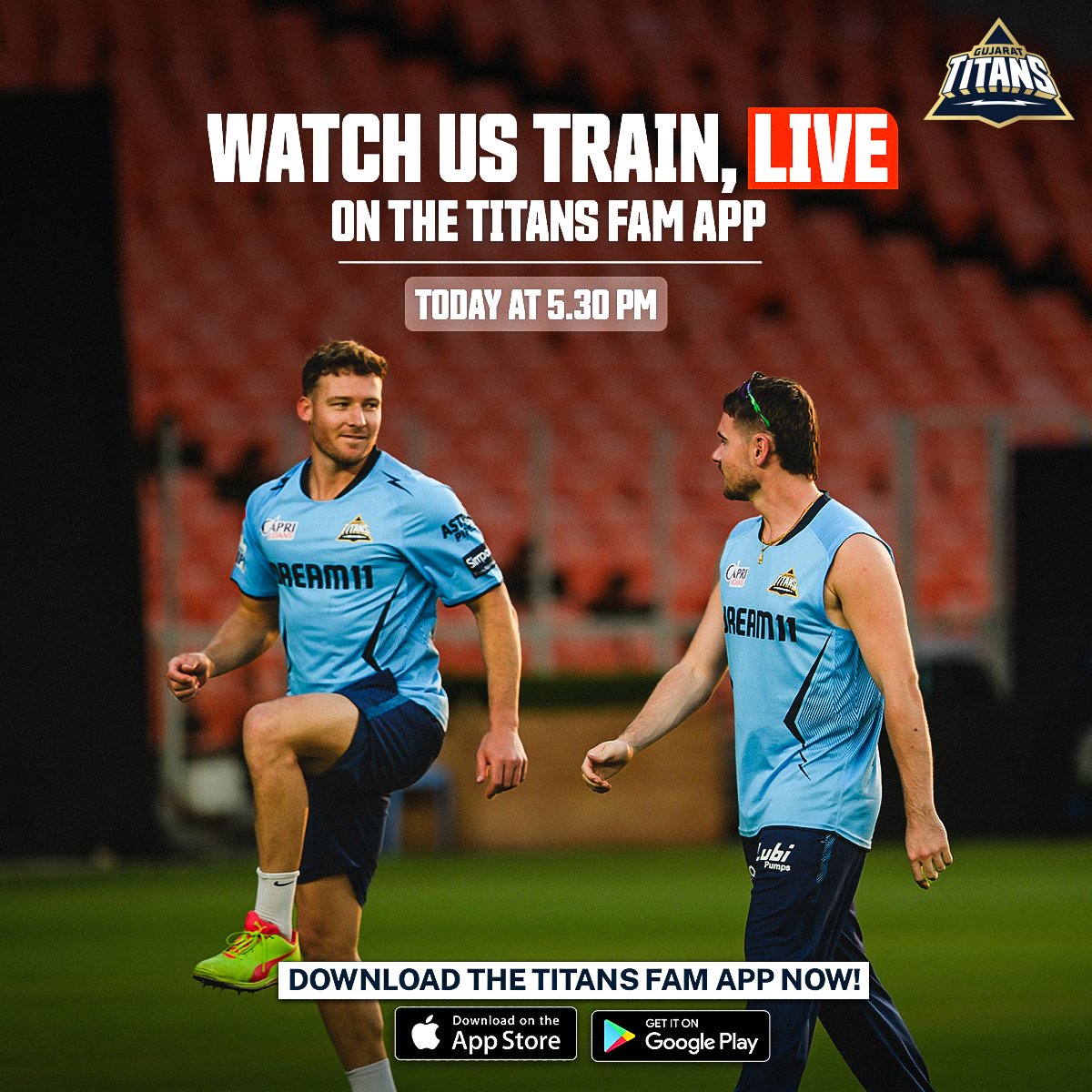 Don't Miss! Watch the 𝙏𝙞𝙩𝙖𝙣𝙨 𝙪𝙣𝙛𝙞𝙡𝙩𝙚𝙧𝙚𝙙 from training today at 5.30 PM... only on Titans FAM App! 📹 Download the app now! 🔗 - gujarattitansipl.page.link/home #AavaDe | #GTKarshe