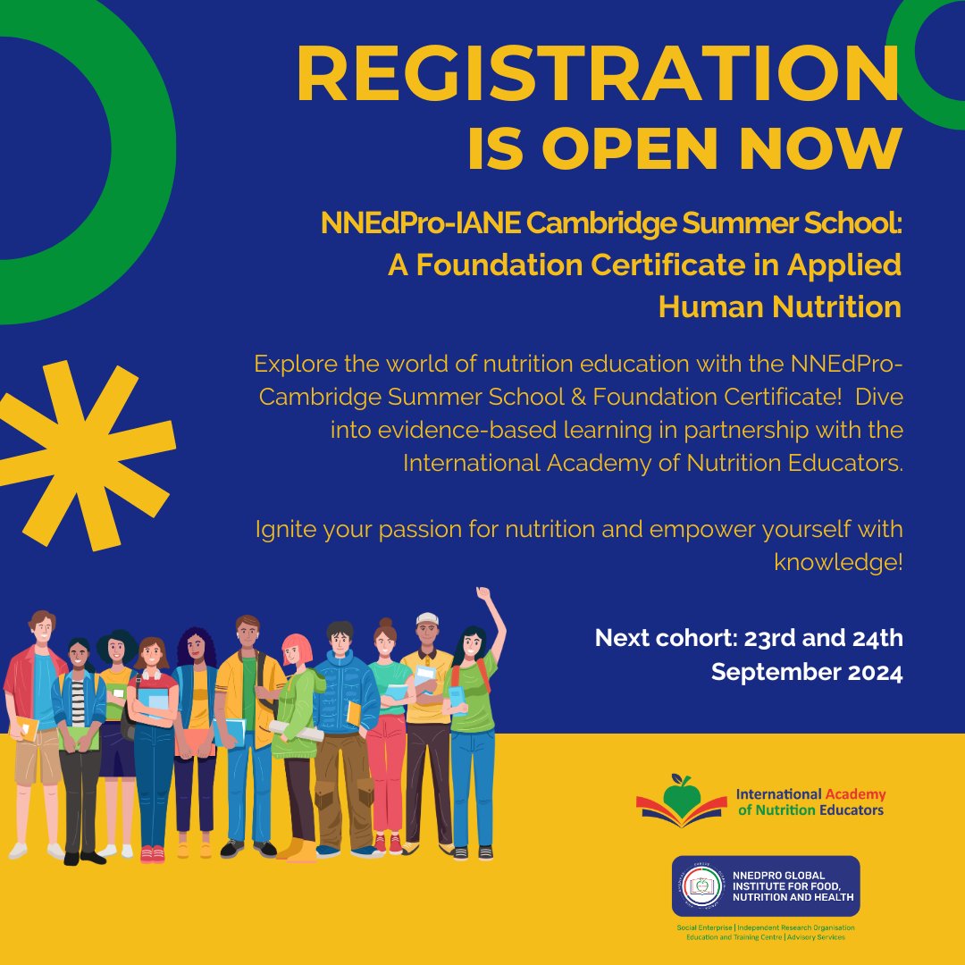 Foundation level certificate in Applied Human Nutrition covering basic nutritional concepts, through current research and methods, to prevention, healthcare and policy. You can now join the live sessions virtually or in person in Cambridge! bit.ly/3woi8L0