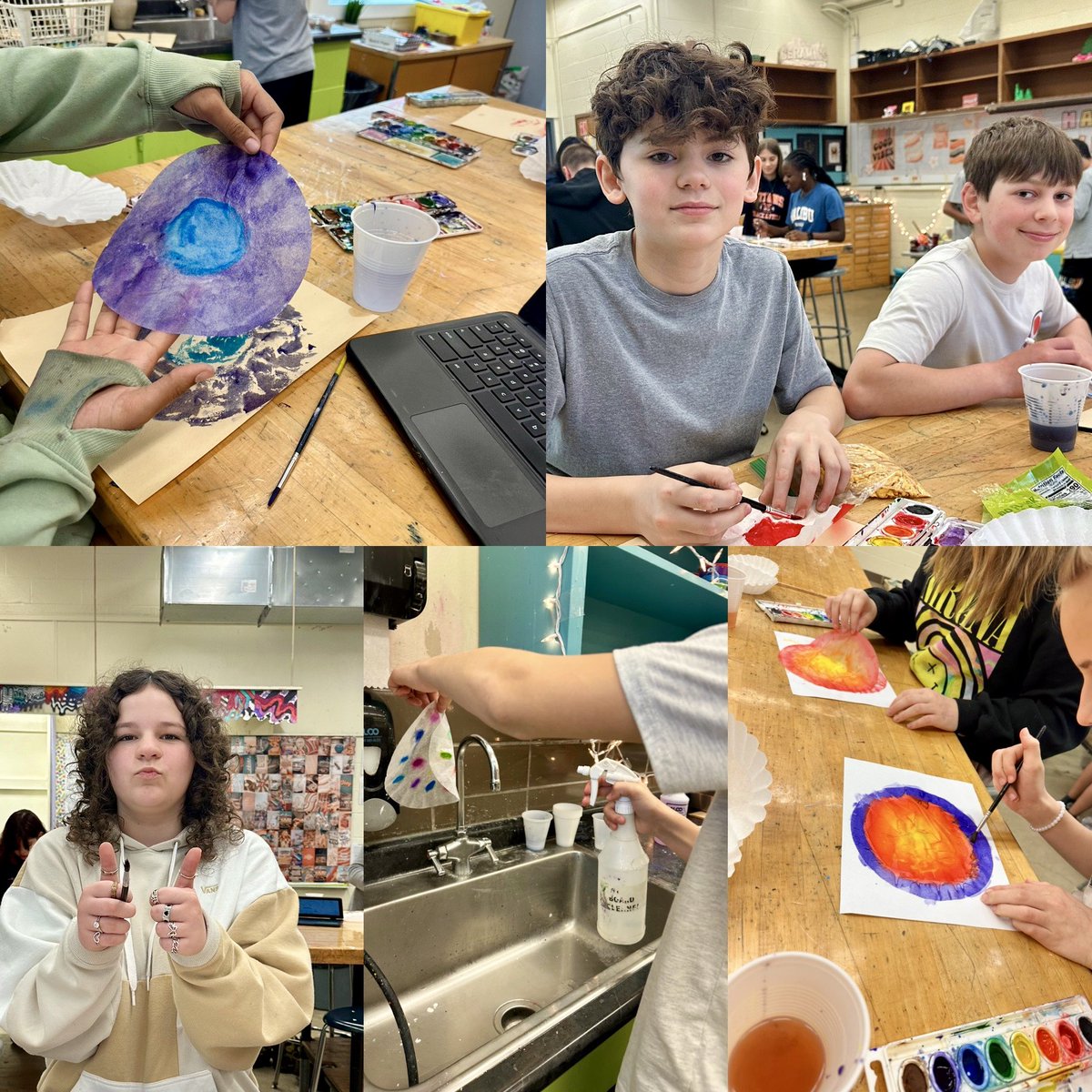 Fun in Trending Arts & Crafts class! Students are experimenting with different techniques. We love having freedom within our projects. Cant wait to see these turn into paper flowers. 🌸 @BmmsTitans @BereaCSD #middleschoolart