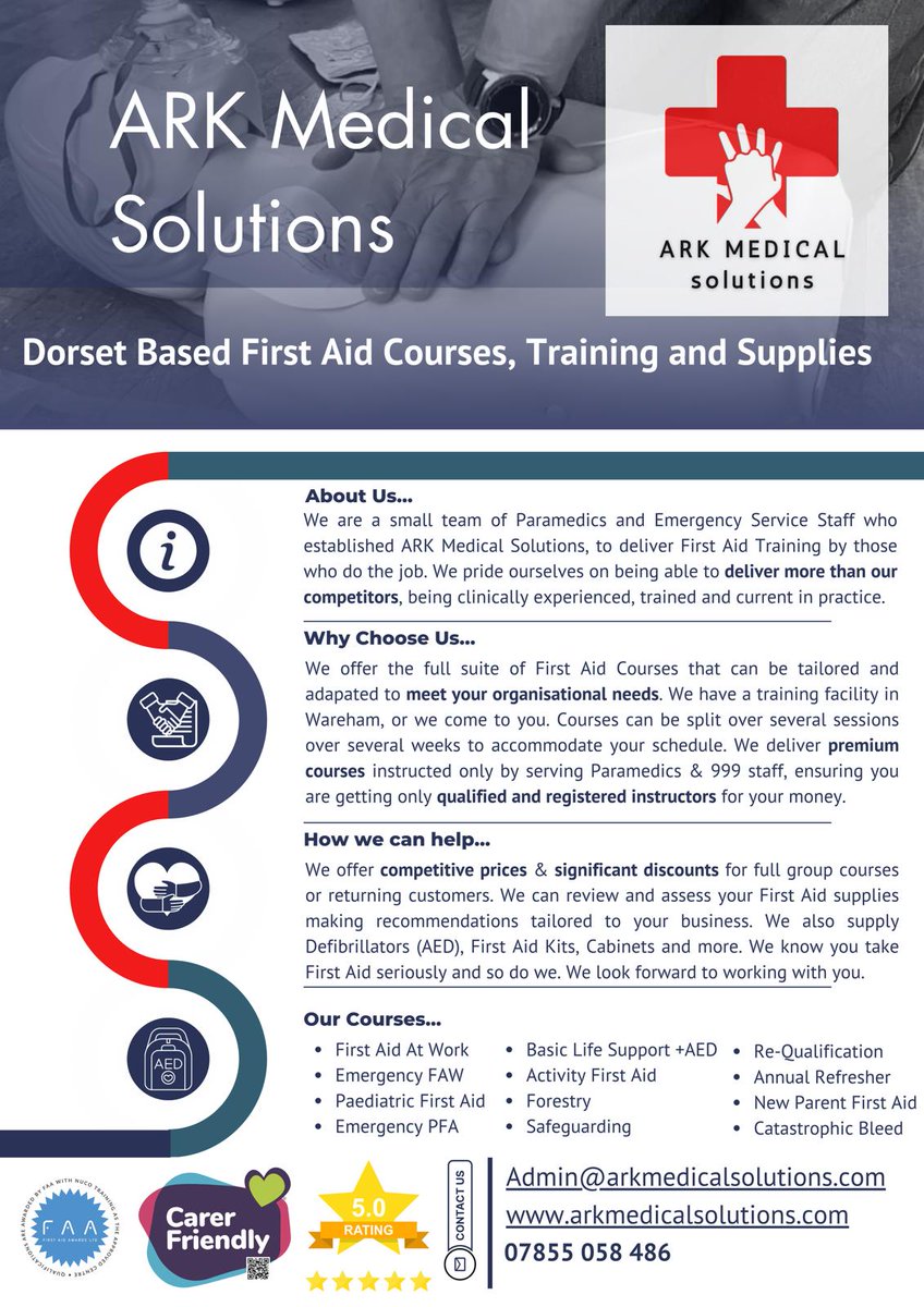 A friend of mine runs brilliant courses in Dorset, and now they offer #unpaidcarer #discount! BIG thanks to @ForwardCarers and the wonderful folk at ark medical solutions for thinking about unpaid carers and supporting them to access training. #carers #dorset #firstaid #Purbeck