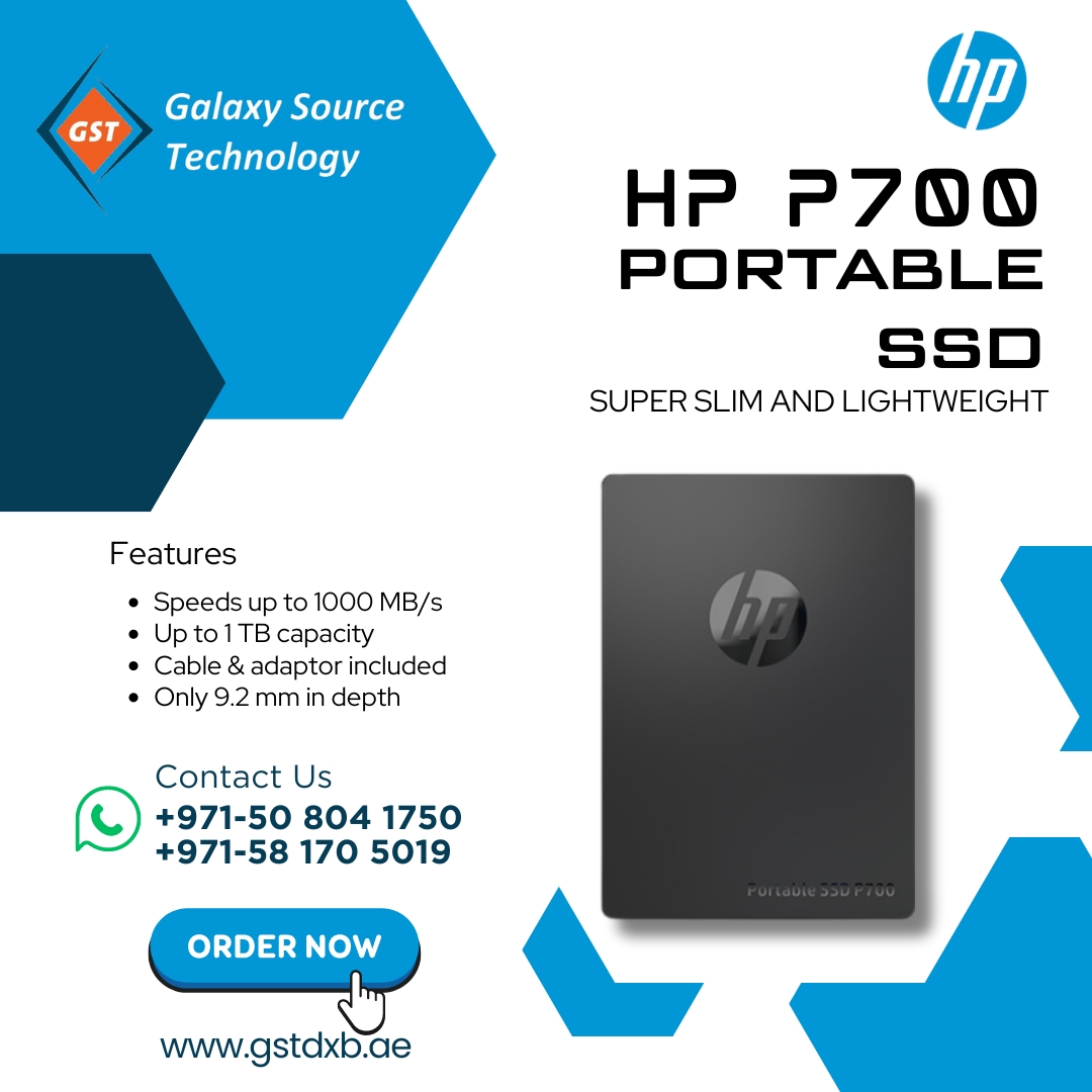 HP P700 High-speed Portable SSD Available Now
🗲 BLAZING-FAST DATA TRANSFERRING SPEED
🗲 SUPER SLIM AND LIGHTWEIGHT
🗲 1TB STORAGE CAPACITY
🗲 TYPE-C CONNECTIVITY

Order Now: GSTDXB.ae
#HP #P700 #1TB #specialoffer #UAE #GalaxySoureceTechnology #BestPrice #SSD