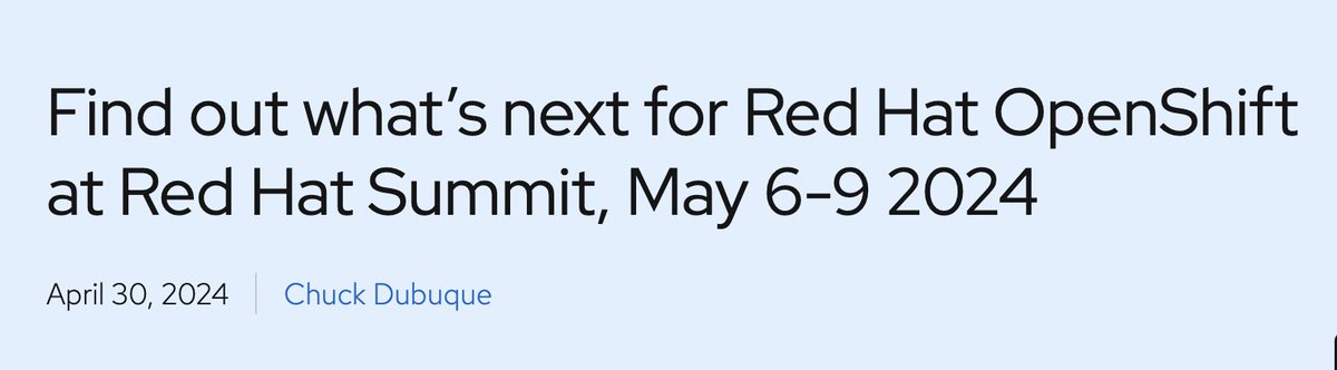 What's next in #RH OpenShift? We'll tell you that and SO much more at #RHSummit May 6-9! Check out this new post for all the must-see roadmap sessions: bit.ly/3UGBPsY. And register for @openshiftcommon on May 6 for more from OpenShift experts: bit.ly/4djmki2