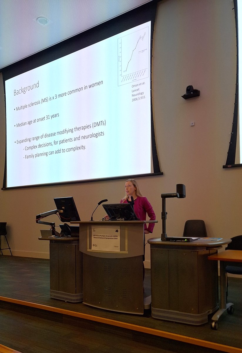 Dr Stella Hughes <a href="/Stelelh/">Stella</a>, from the Belfast HSC Trust, is pleasing us with her presentation on women's health in the context of MS, which is 3 times more common in women than men😮 here in the #AIMSRN2024 symposium in <a href="/tcddublin/">Trinity College Dublin</a>💜