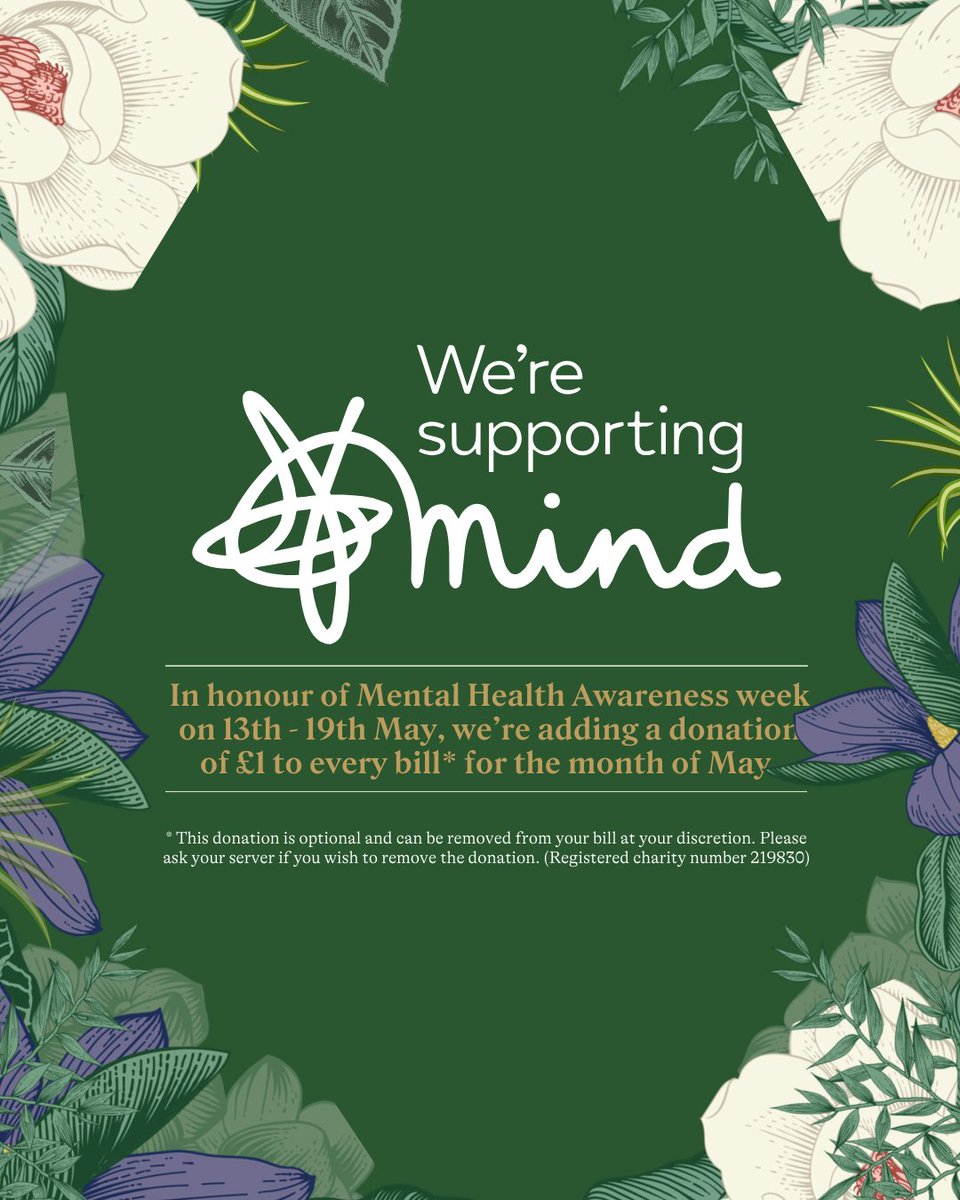 We're proud to be long-term partners with Mind. This May, we’re honouring Mental Health Awareness week and will be adding a donation of £1 for Mind to every bill* 💙 ⁠ ⁠ *The £1 can be removed from your bill at your discretion