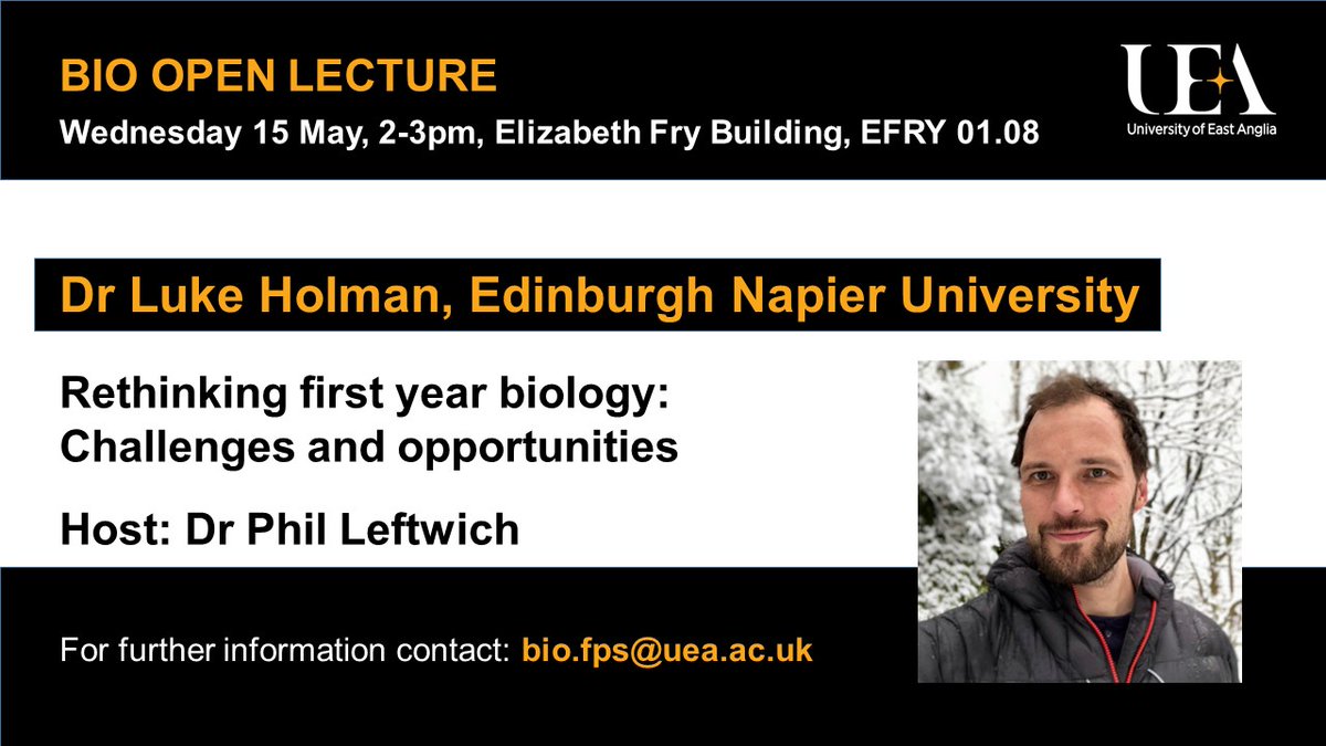 Join us at the BIO Open Lecture today from 2-3pm in EFRY 01.08 with Dr Luke Holman from Edinburgh Napier University and our host Dr Philip Leftwich. See you there! #BioOpenLectures #UEAScience