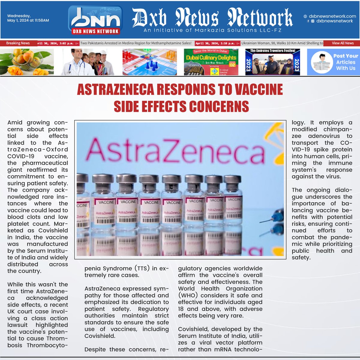 AstraZeneca reassures on vaccine safety amidst side effect concerns.
.
Read Full News: dxbnewsnetwork.com/astrazeneca-re…
.
#Covishield #COVID19vaccine #SerumInstitute #vaccineSafety #ThrombosisThrombocytopeniaSyndrome  #breakingnews #headlines #trendingnews #dxbnews #dxbdnn