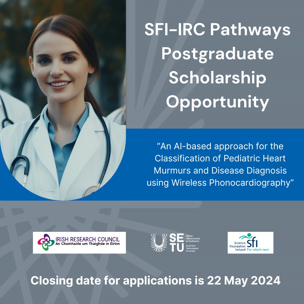 New PhD Opportunity SETU is delighted to announce a new SFI-IRC Pathways Postgraduate Scholarship Opportunity. Under the supervision of esteemed researchers, Dr Lizy Abraham and Dr Bernard Butler, this exciting research project focuses on using Artificial Intelligence…