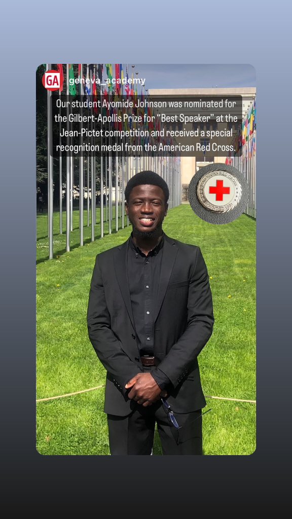 16 months in, and I just represented the world renowned Geneva Academy at the JP Competition on IHL in Nepal. We were semi-finalists, I was nominated for the Gilbert-Apollis & received a medal from the American Red Cross. I reinstalled twitter just to tell you— “don’t stop”.