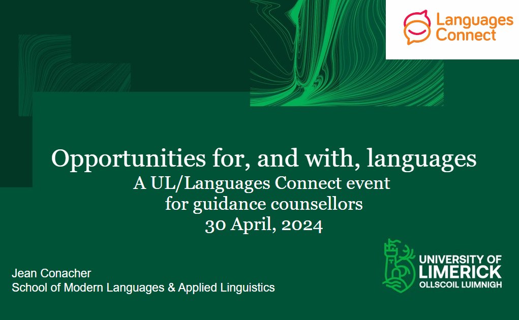 Catherine Jeanneau (@cathjeanneau) on Twitter photo It was a pleasure to welcome guidance counsellors to <a href="/UL/">University Of Limerick</a> yesterday to discuss how students can continue their #LanguageLearning journey at university level.
Many thanks to UL Career Service, <a href="/languages_ie/">Post-Primary Languages Ireland (PPLI)</a> & <a href="/mlal/">Manmohan Lal</a> students for your contributions.
<a href="/CareersPortal/">CareersPortal</a>
<a href="/langsconnect_ie/">Languages Connect</a> It was a pleasure to welcome guidance counsellors to <a href="/UL/">University Of Limerick</a> yesterday to discuss how students can continue their #LanguageLearning journey at university level.
Many thanks to UL Career Service, <a href="/languages_ie/">Post-Primary Languages Ireland (PPLI)</a> & <a href="/mlal/">Manmohan Lal</a> students for your contributions.
<a href="/CareersPortal/">CareersPortal</a>
<a href="/langsconnect_ie/">Languages Connect</a>