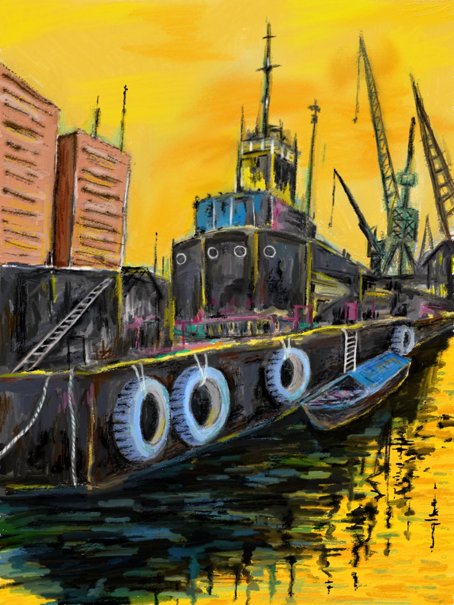 #水彩画  #アクリル　#watercolorpainting #絵

2024年 2作品目
 
「港」　Port