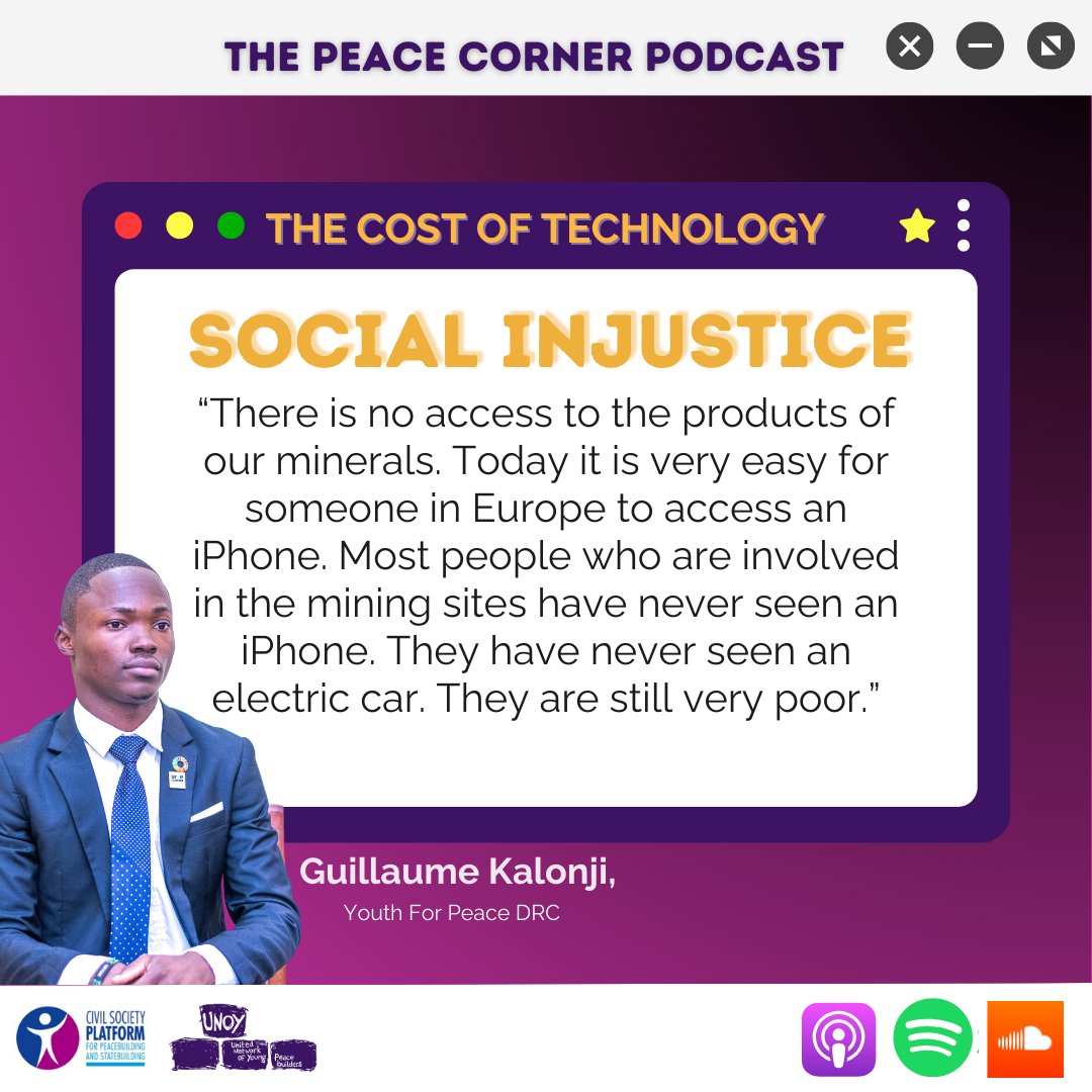 Have you listened to our most recent #ThePeaceCornerPodcast episode 'The Cost of Technology: Unveiling the Shadows of the Digital Age in DRC'? Tune in on Spotify: ow.ly/mNIM50Rtmih or Soundcloud: ow.ly/4AGx50Rtmig