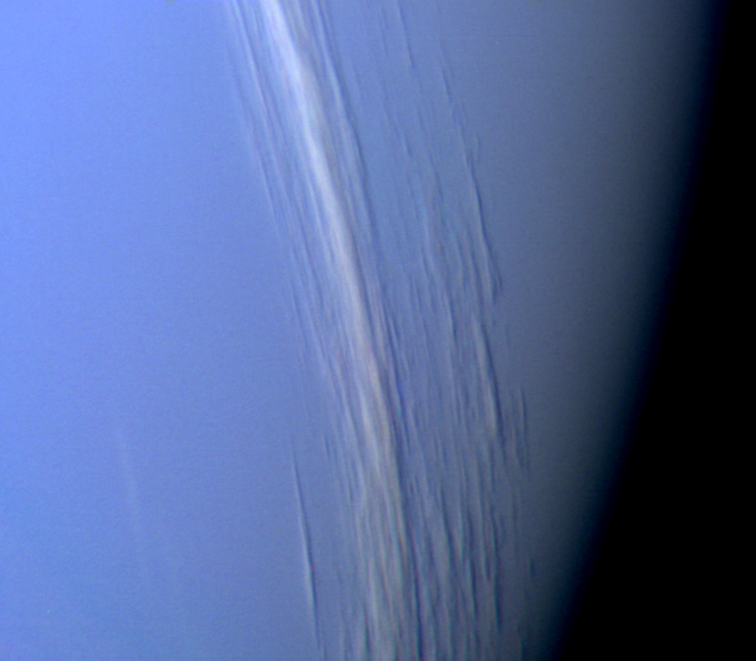 Bands of high-altitude clouds cast shadows on Neptune's lower cloud deck

(Credit: NASA/JPL)