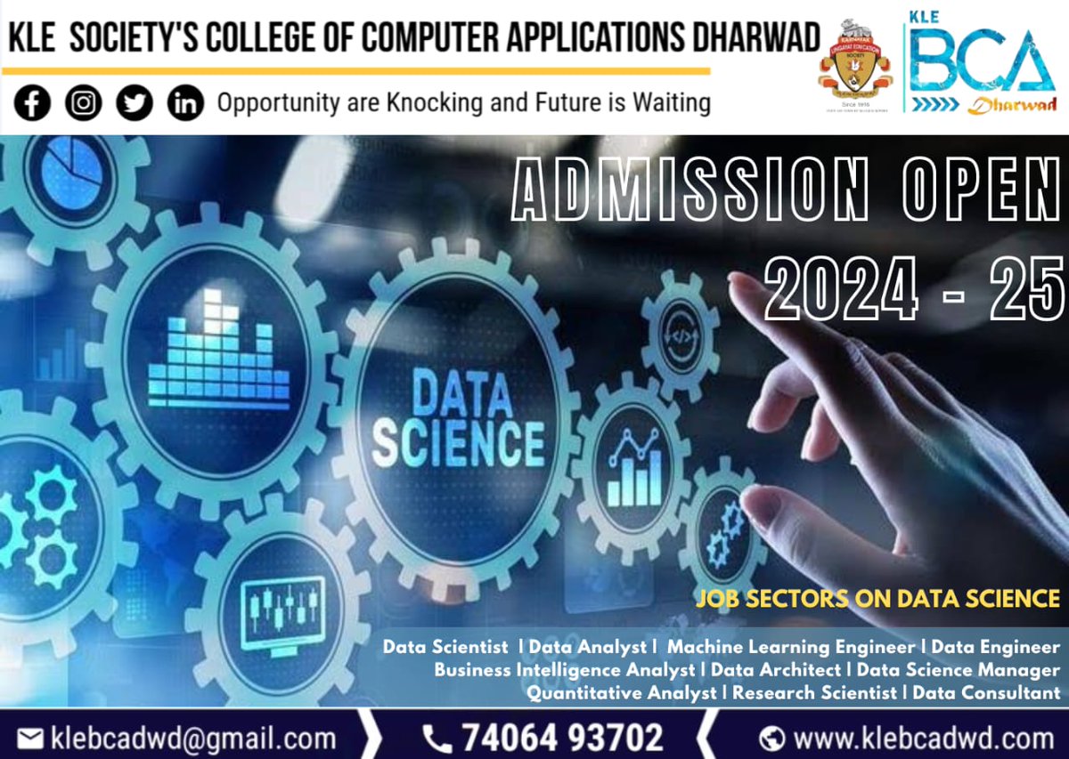 Transform your aspirations into achievements
Admission now open for 2024-25. 🚀 #KLEBCADharwad #AdmissionsOpen #202425
#BCAAdmissions #TechnologyEducation #FutureReady #InnovateWithKLE #EmpowermentThroughEducation #DreamBig #CareerGoals #SuccessStories #BrightFuture