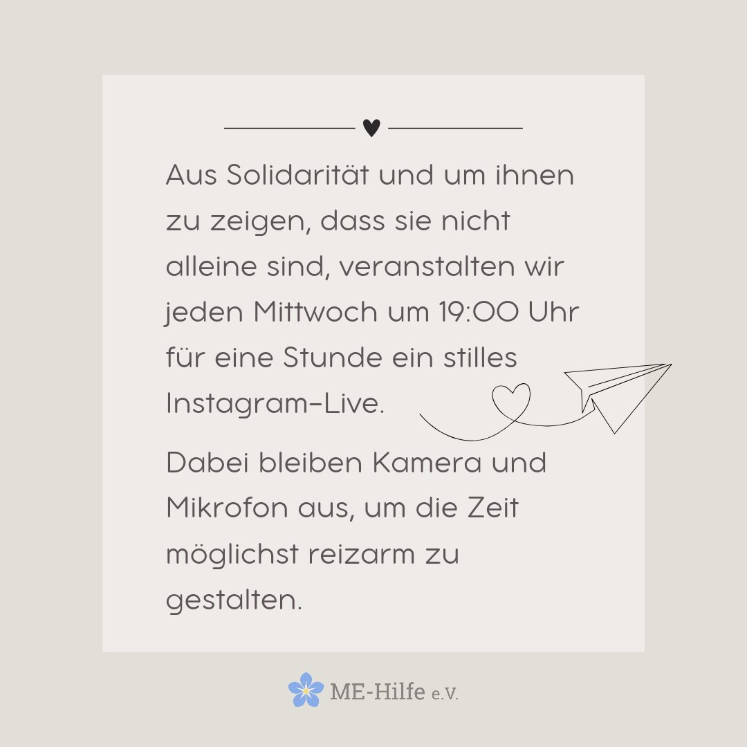 Ihr Lieben, 
wir möchten für Schwerstbetroffene gegen die Einsamkeit kämpfen! 
Jeden Mittwoch, um 19.00 Uhr, eröffnen wir auf Twitter einen Schweigespace! Macht mit!
Viele Schwerstbetroffene haben keine Kontakte, liegen in abgedunkelten Räumen und ertragen keine Geräusche! 1/4