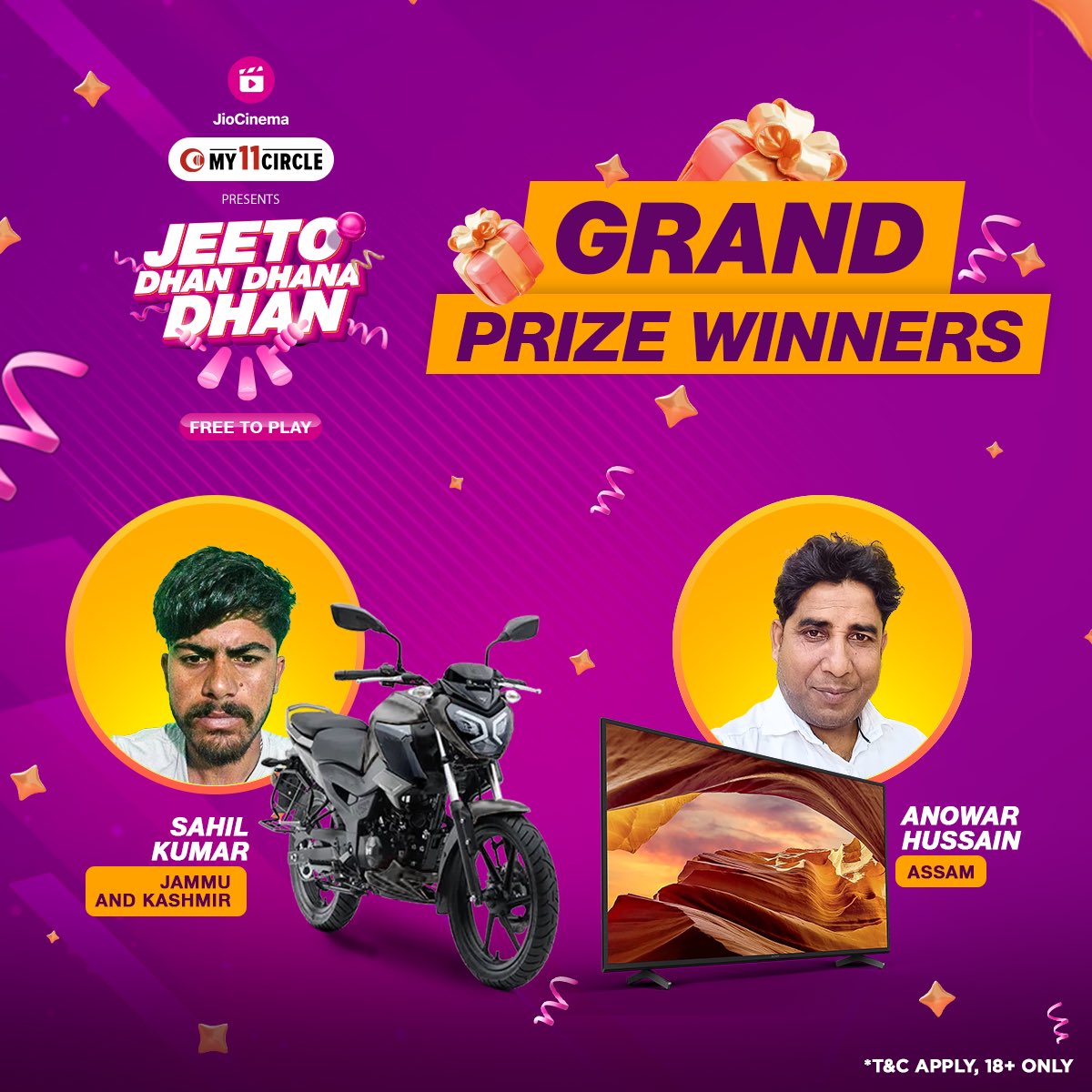 Congratulations to the winners of Match 38! 🎉👏

Play and stand a chance to win daily with #My11Circle presents #JeetoDhanDhanaDhan only on #JioCinema. 🥳

Keep playing & don’t forget to make your team on @My11Circle app!

*T&C Apply, 18+