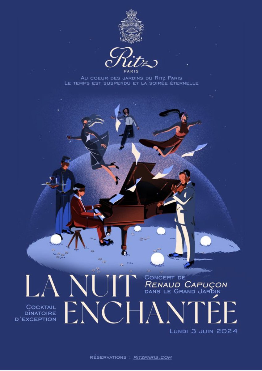 At the @_RitzParis , an exceptional gastronomic and musical evening awaits in the heart of the hotel's Grand Jardin. La Nuit Enchantée - Monday, June 3rd, 2024 🎻 Book your seat now 👉 bit.ly/3w56dnz