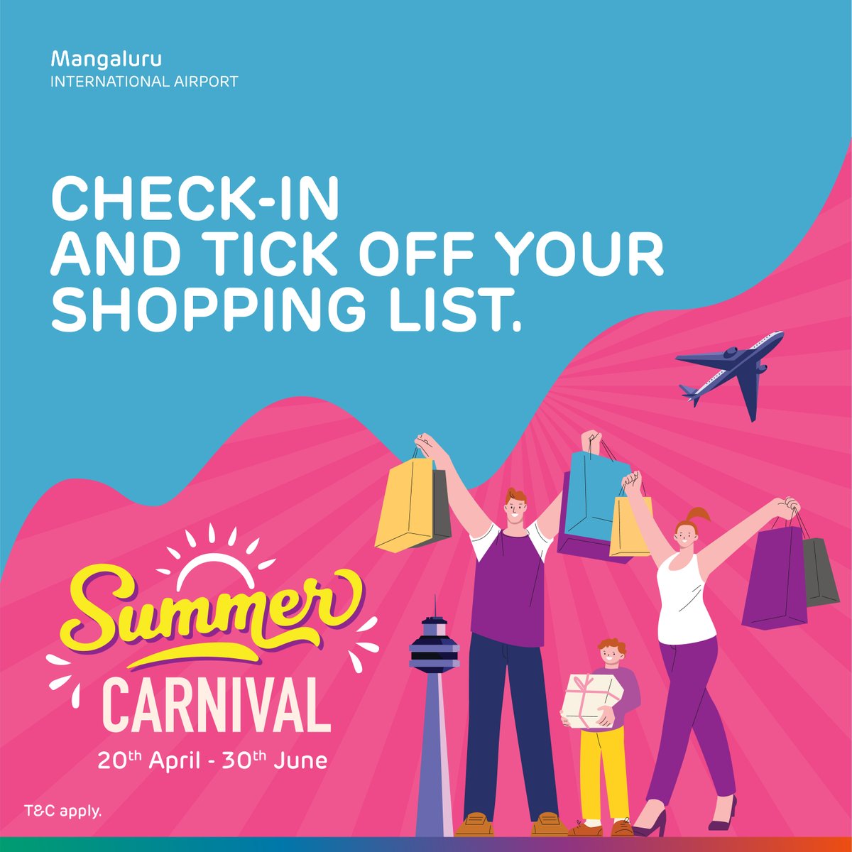 Fly into a world of exciting deals and discounts at our Summer Carnival. So, pack light and shop heavy!
 
#MangaluruAirport #GatewayToGoodness #SummerCarnival #Offers #Explore #Airport