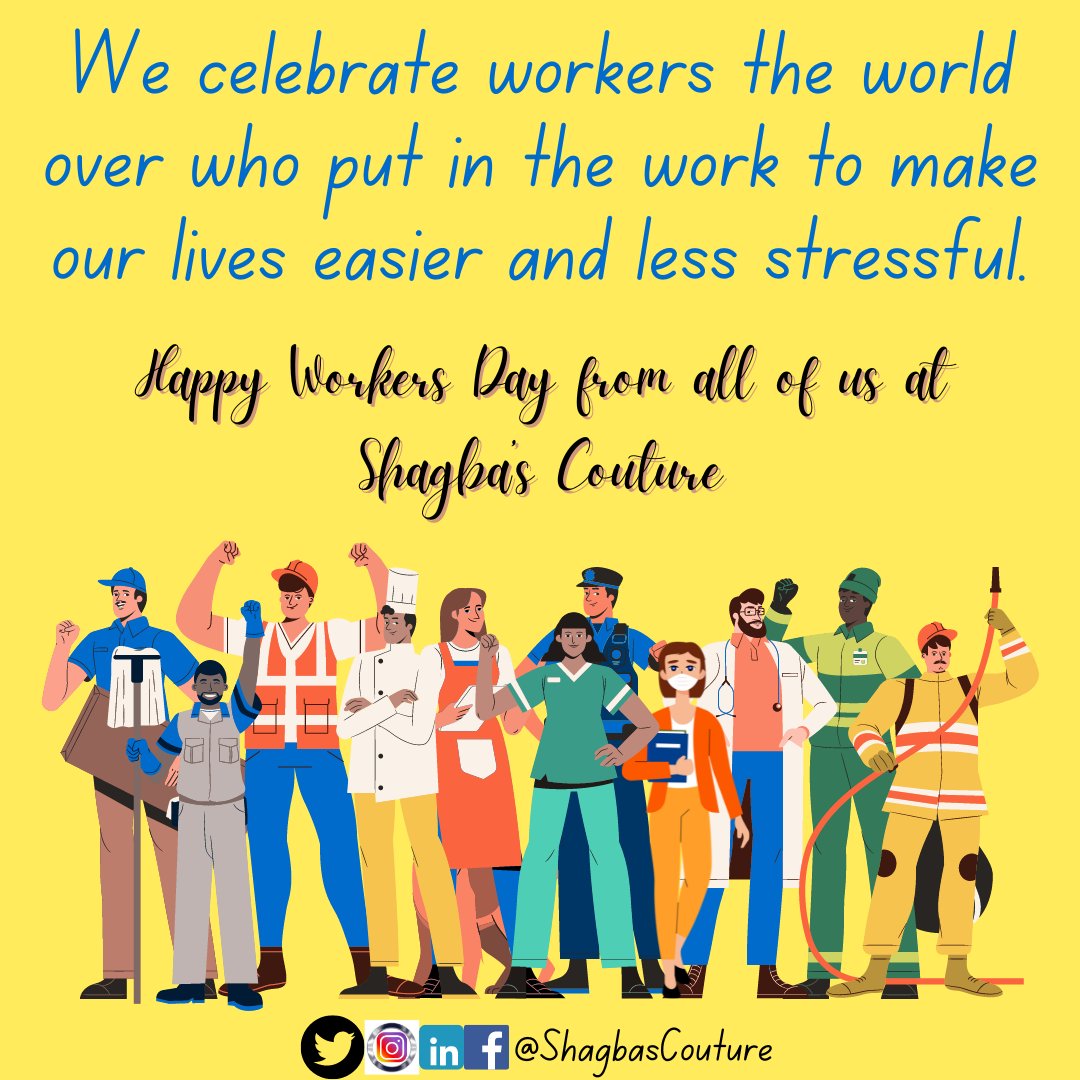 Happy Workers Day 2024

#fashionista 
#fashiondesigner 
#shagbascouture 
#SC
#workersday 
#CelebratingWorkers 
#PPBlessing