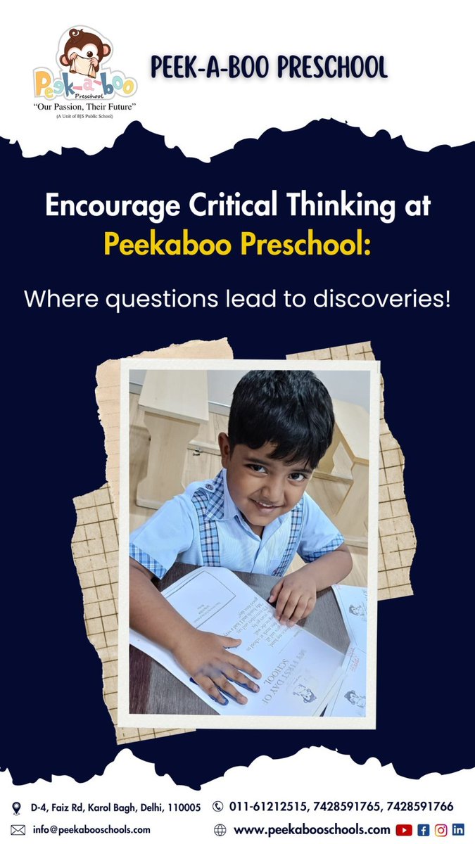 Encourage critical thinking at Peek-a-boo preschool where questions lead to discoveries. 
Please visit our website - peekabooschools.com
#peekaboopreschool #preschool #parenting #nursery #preschoolteacher #playgroup #playbasedlearning #viral  #peekaboo #bestpreschoolsdelhi