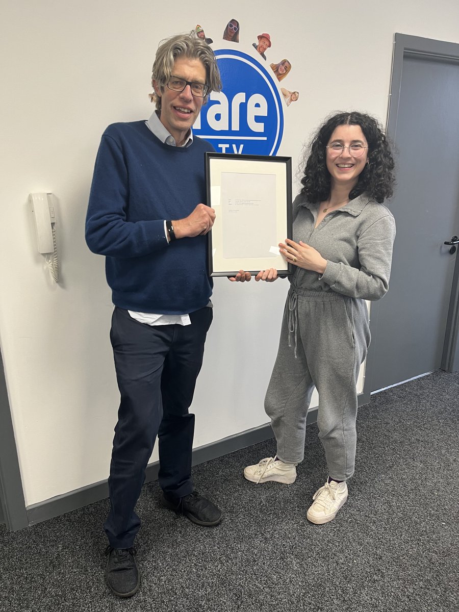 Here at Rare TV we've decided to celebrate the rudest and most abrupt responses received by our development team by framing them and putting them on the wall. Here is CEO Alex Gardiner presenting our brilliant Belfast Development Producer Abigail Keyes with the latest example.