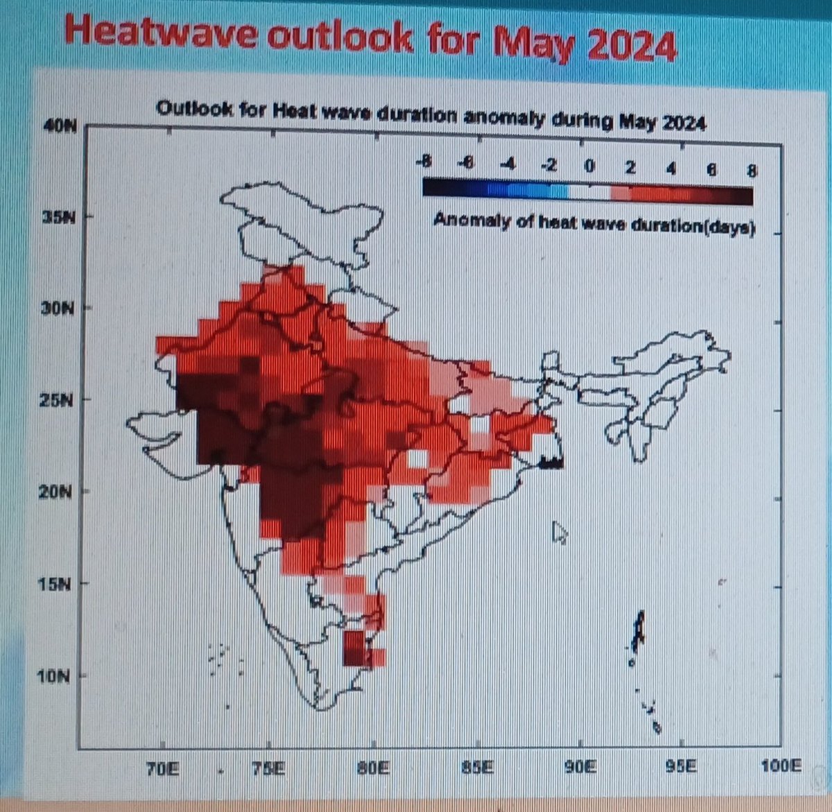 Heatwave days will be above normal days in May 2024. The normal #heatwave days in North, Central & South regions is 3 days only. But this month, there will be 2-8 days additional no. of heatwave days in different parts of the country. @santwana99 @NewIndianXpress @Shahid_Faridi_