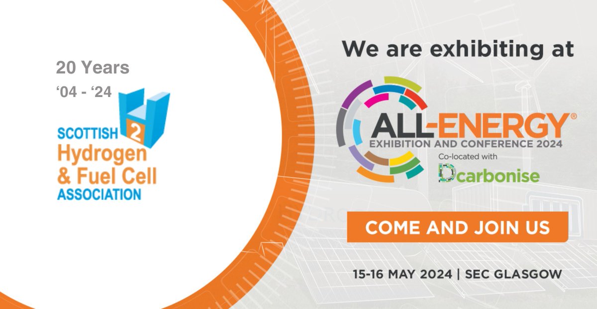 Hydrogen Scotland (@shfca) on Twitter photo Join us on May 15th to celebrate <a href="/SHFCA/">Hydrogen Scotland</a>'s 20th anniversary in the Hydrogen Zone <a href="/AllEnergy/">All-Energy</a>
- UK's biggest renewable energy event. See you there! bit.ly/3IpweAq Join us on May 15th to celebrate <a href="/SHFCA/">Hydrogen Scotland</a>'s 20th anniversary in the Hydrogen Zone <a href="/AllEnergy/">All-Energy</a>
- UK's biggest renewable energy event. See you there! bit.ly/3IpweAq