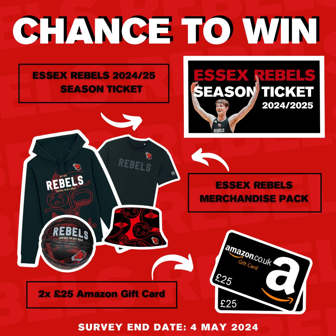 🚨 Final Call 🚨 You have 3 MORE DAYS to help shape the Essex Rebels experience & win BIG in our end of the season Fan Survey! 🎫 1x Essex Rebels Season Ticket 🎁 1x Essex Rebels Exclusive Merch Pack 💳 2 x £25 Amazon Gift Card 🔗Access the survey HERE: ow.ly/KSs750RtmqS