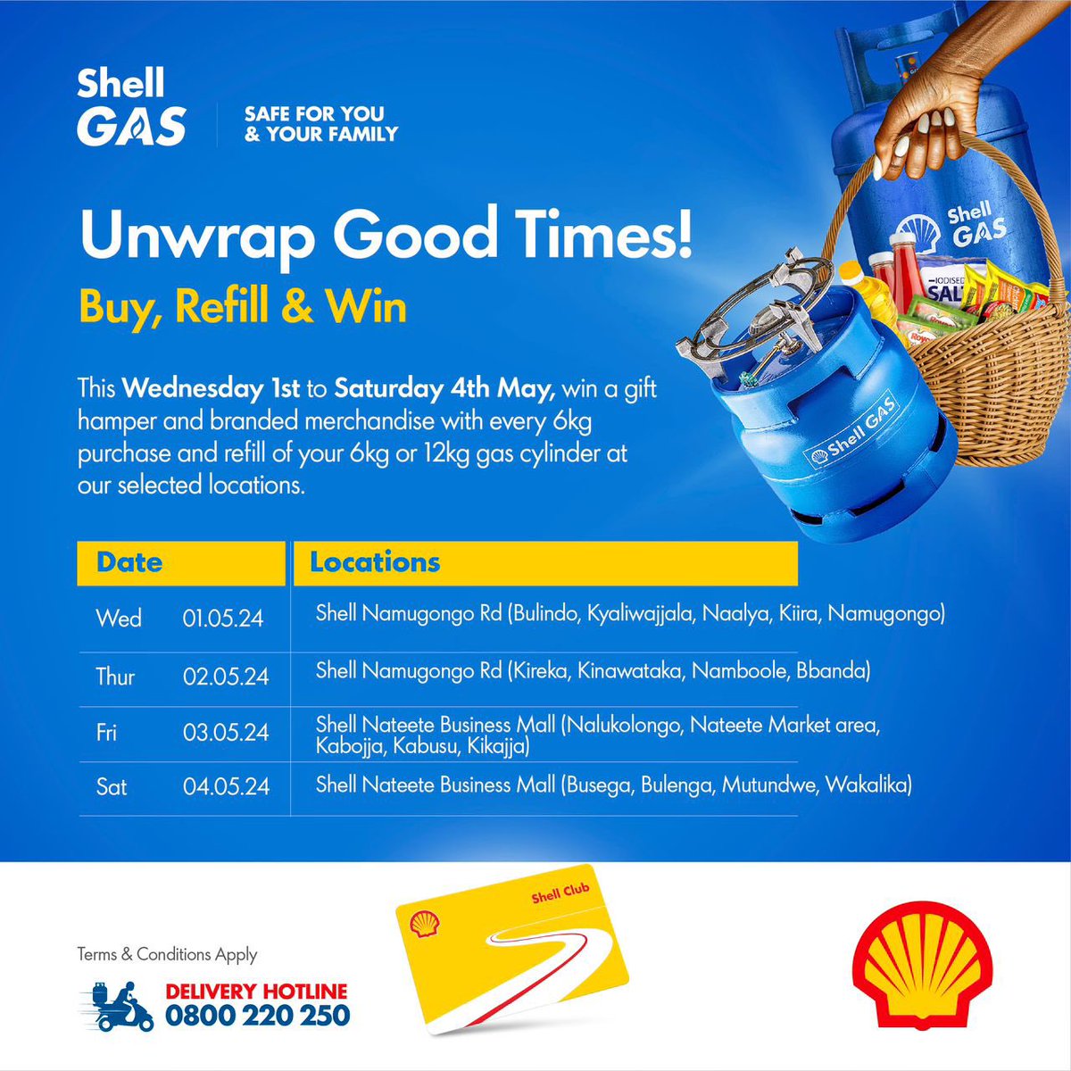 Bulindo people you can refill your Shell Gas cylinders at discounted prices and also get gift hampers plus branded merchandise from @Shell_Uganda Pass by Shell Namugongo for the great deals offered on all Shell Gas cylinders #ShellGasBuyRefillWin